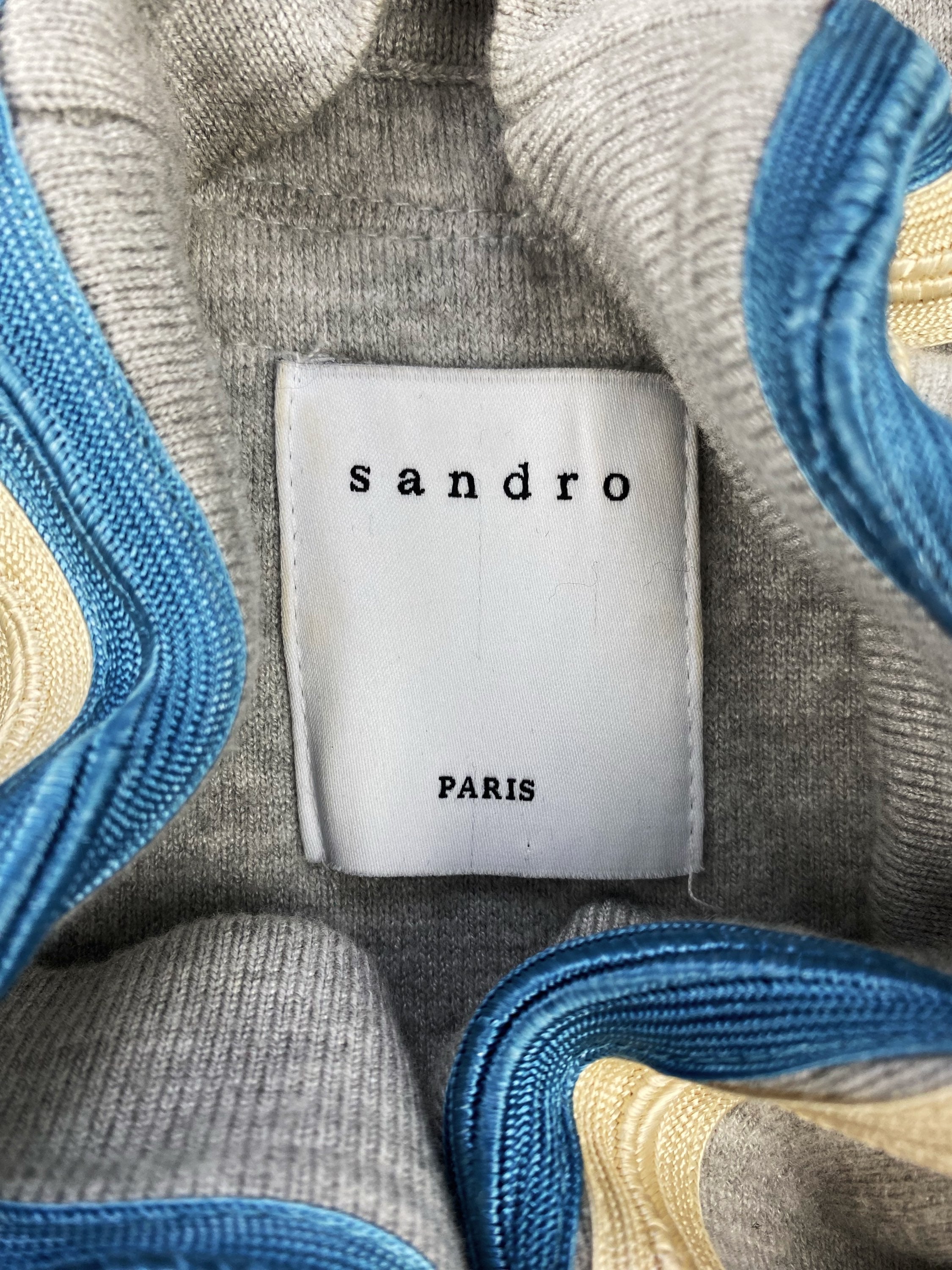 Sandro Paris Heather Grey Metallic Striped Cardigan