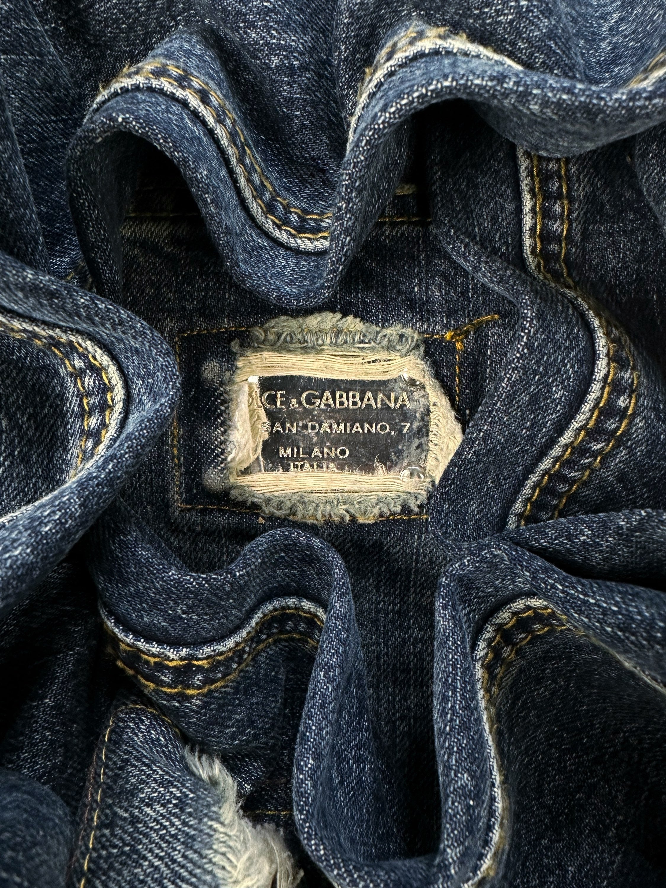 00s Dolce & Gabbana ‘Patchwork’ Wide Cut Indigo Denim