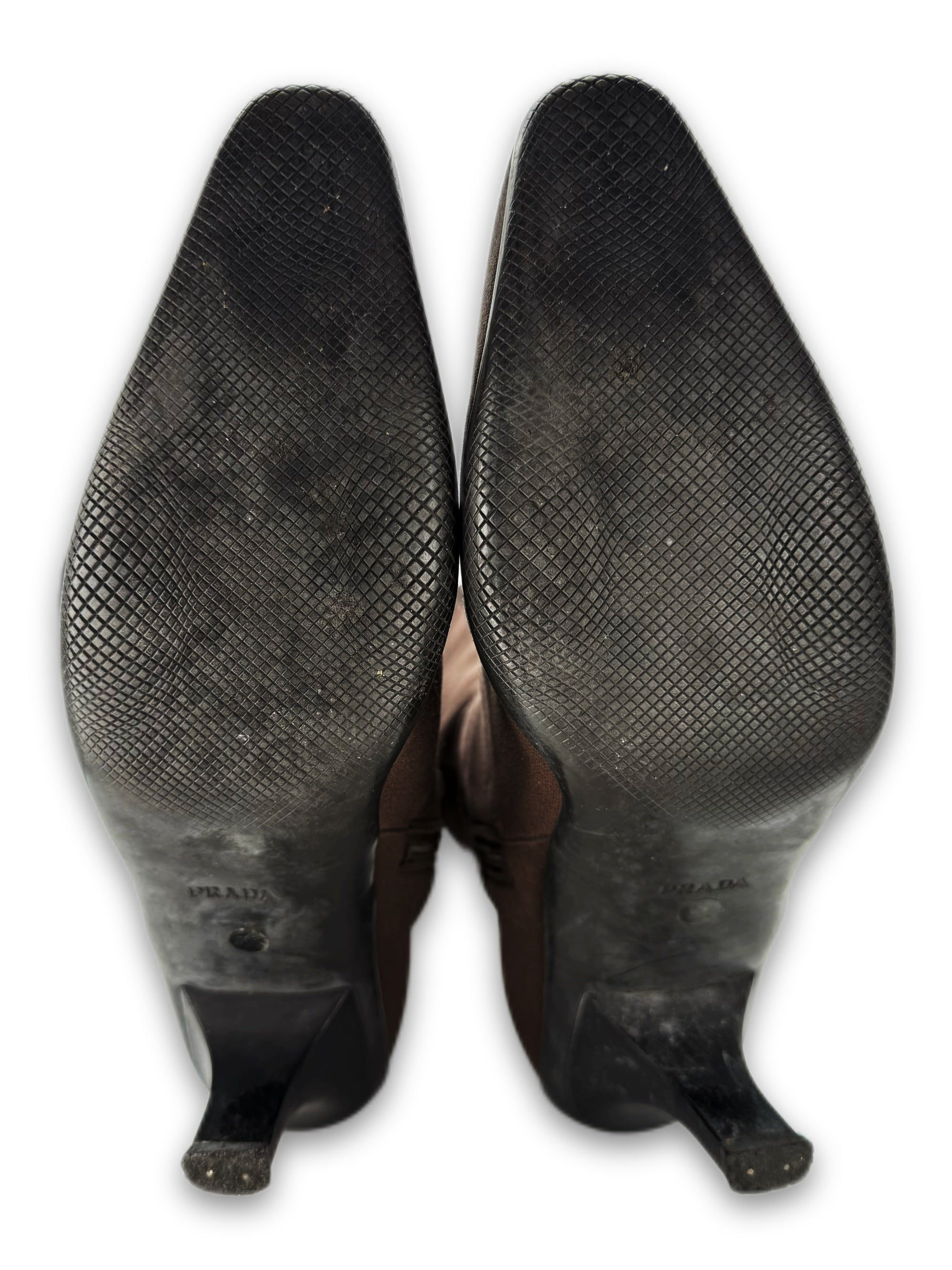 SS99 Prada Dark Brown Nylon Hi-top Logo Heel Boots