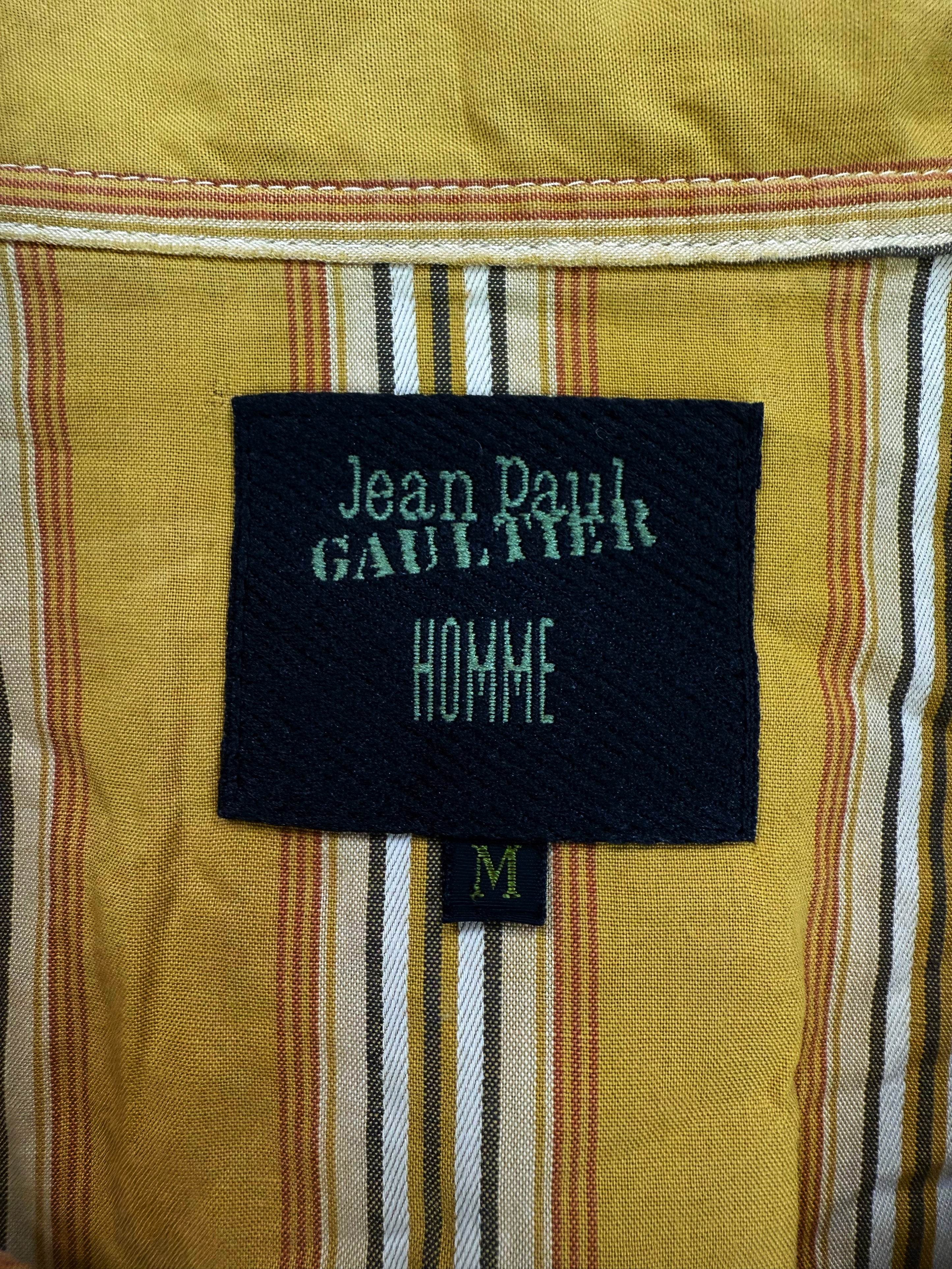 90s Jean Paul Gaultier Homme Yellow Pinstripe Embroidered Shirt
