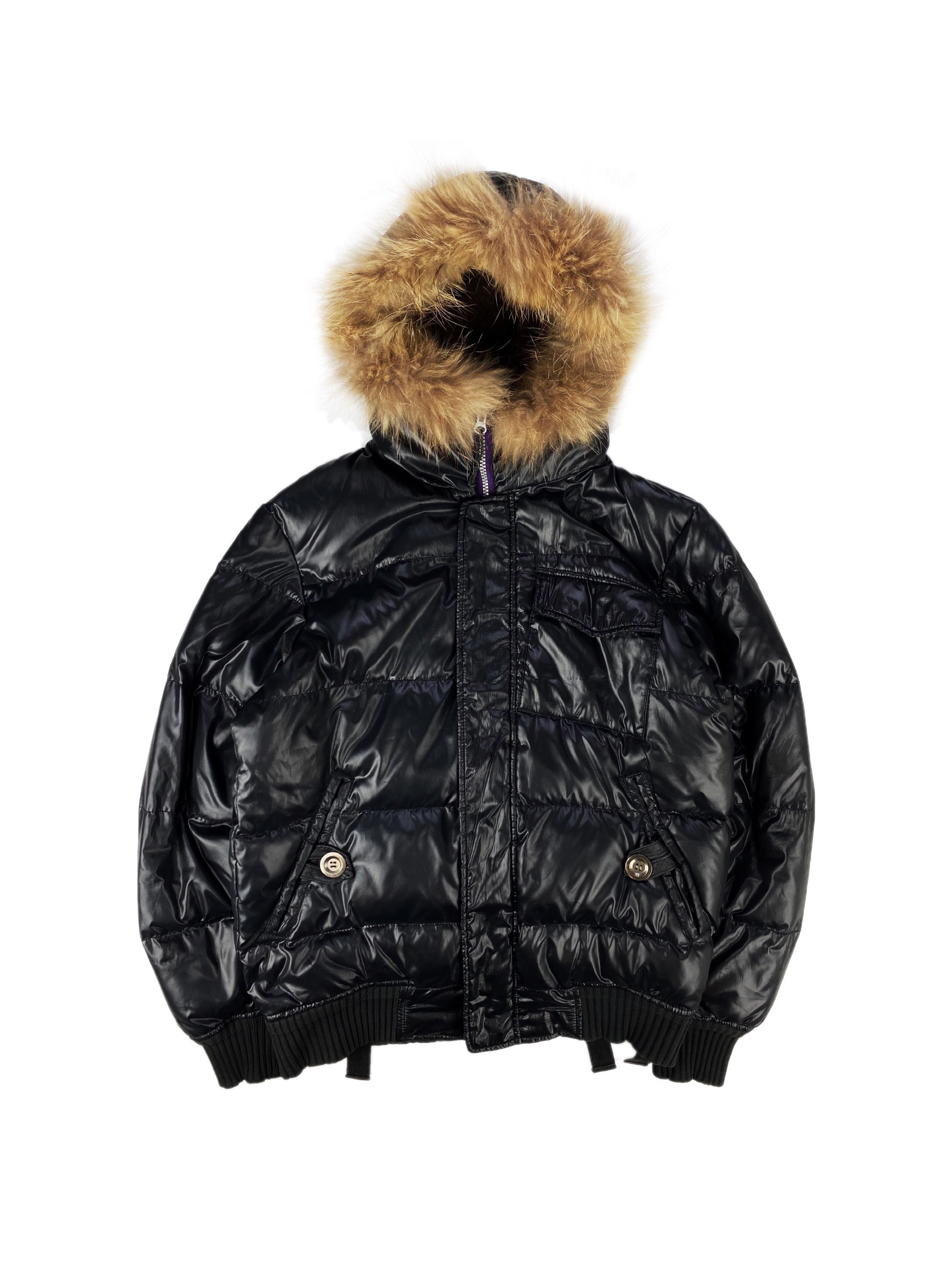 00S PPFM FUR HOOD BLACK GLOSSY DOWN FILL PUFFER JACKET
