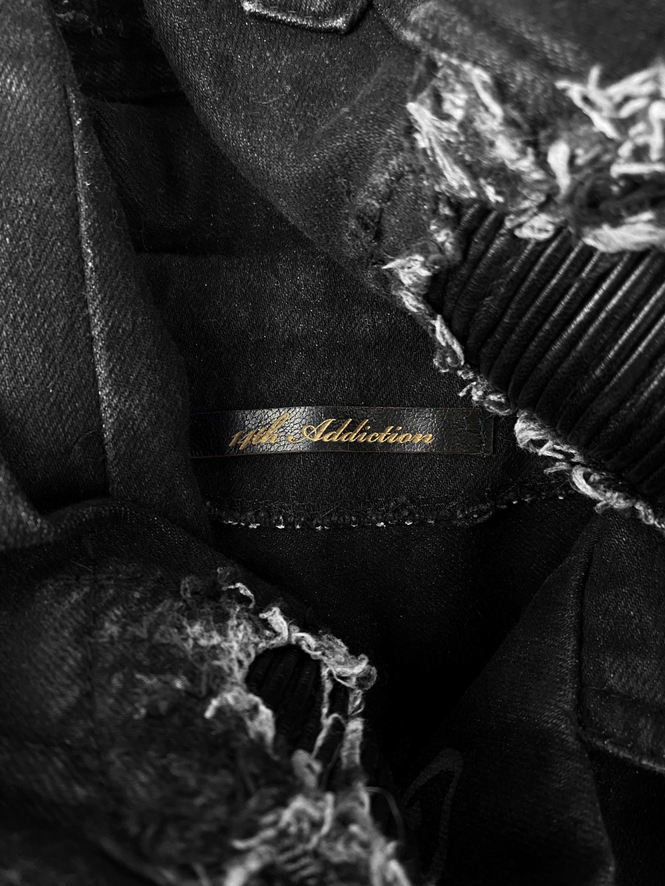00s 14th Addiction Black Waxed Denim Distressed PVC Jacket