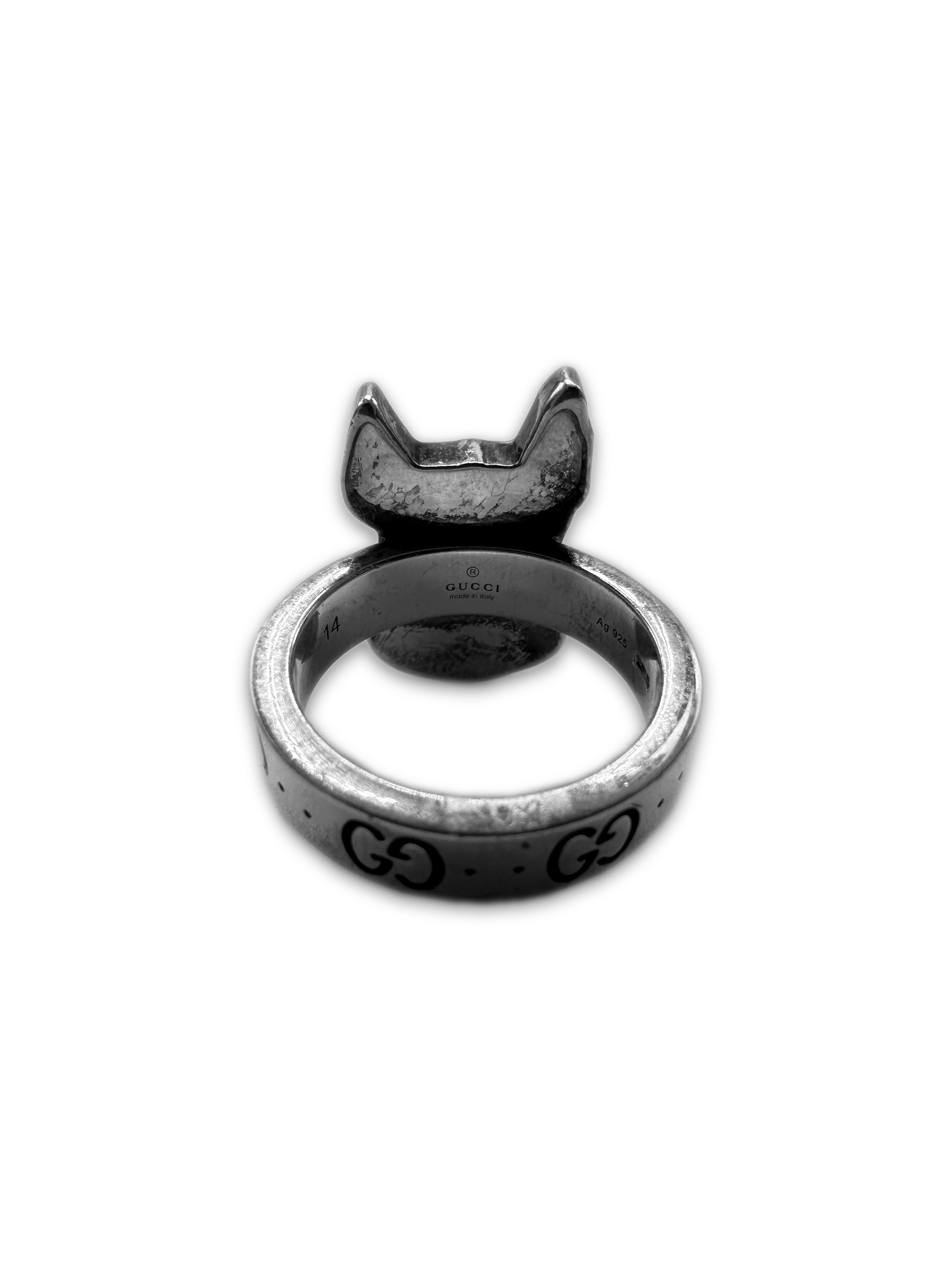 Gucci ‘Boston Terrier’ Motif .925 Silver ‘GG’ Monogram Ring