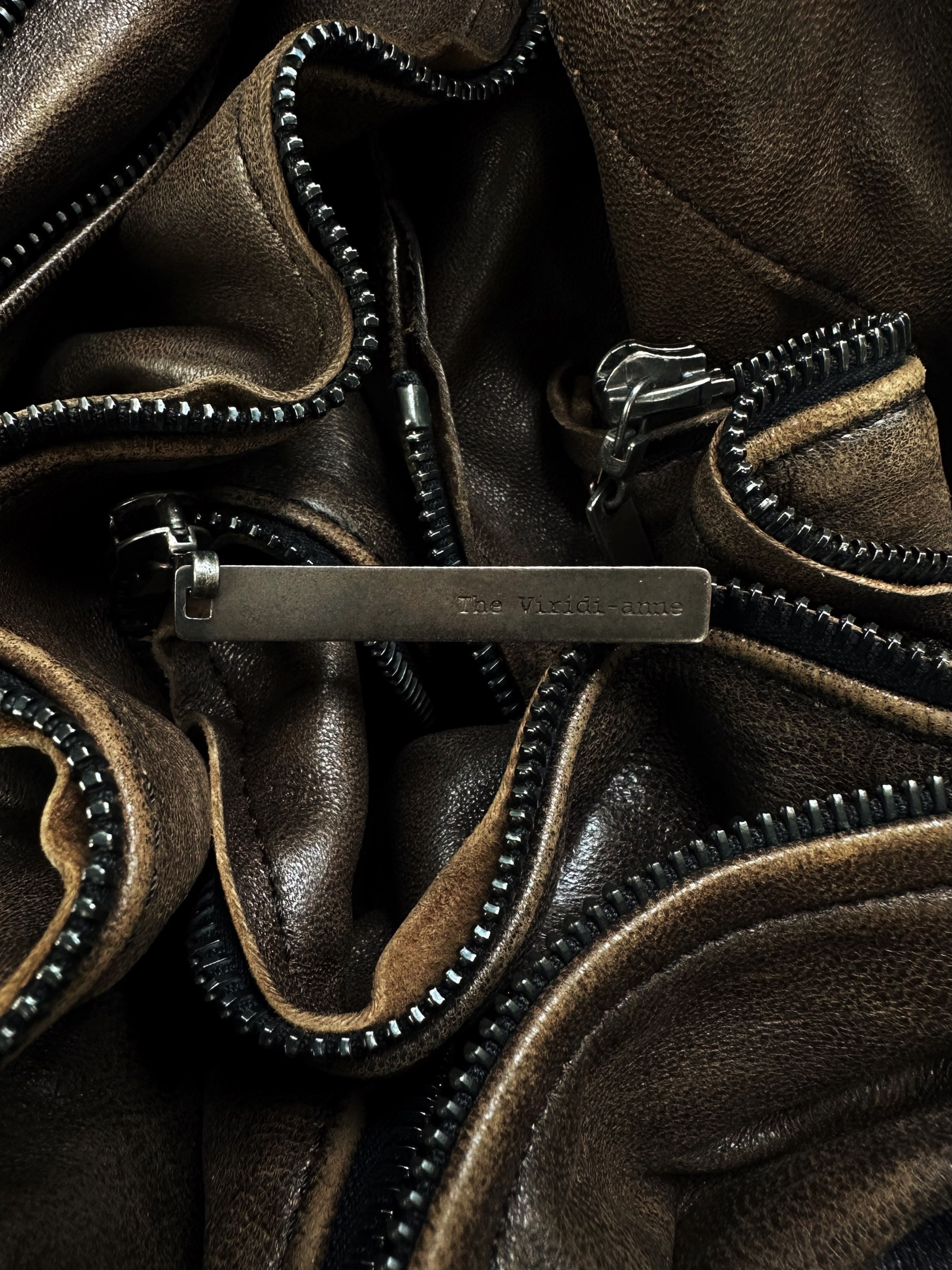AW08 The Viridi-Anne Brown Leather Quad-zip Leather Biker Jacket