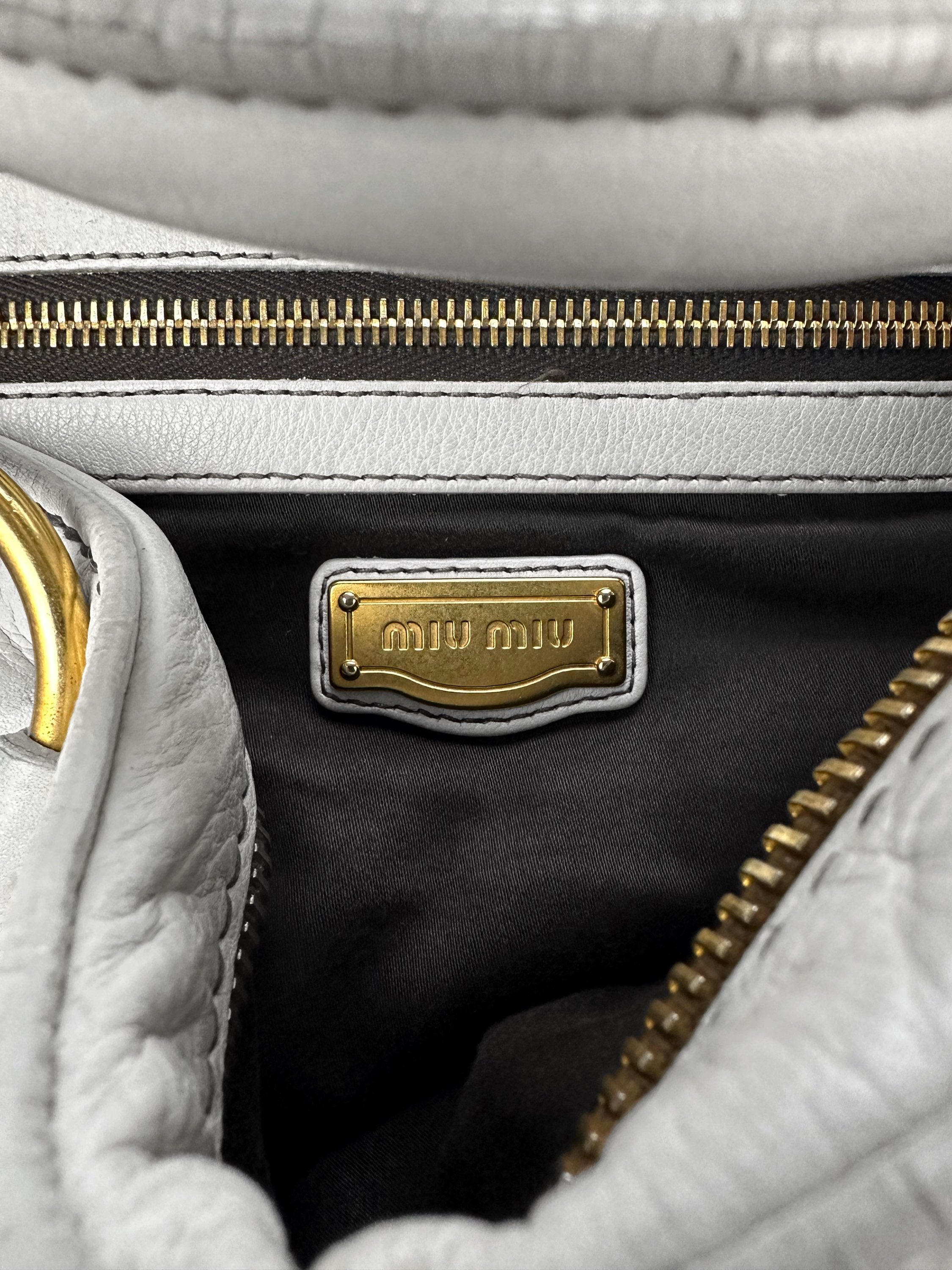 00s Miu Miu White Leather Gold Metal Handbag