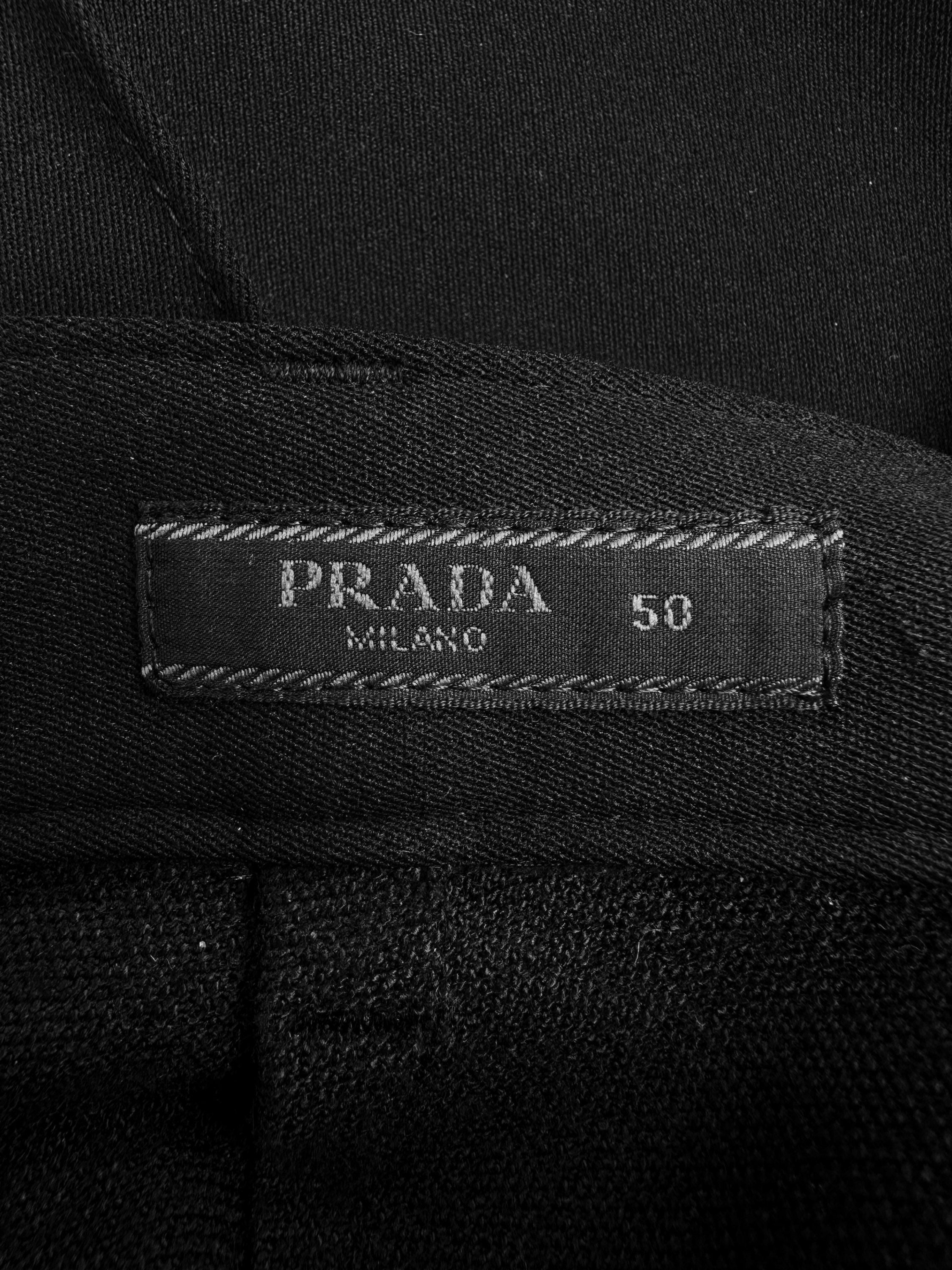 AW23 Prada Black Pleated Asymmetric Button Pants