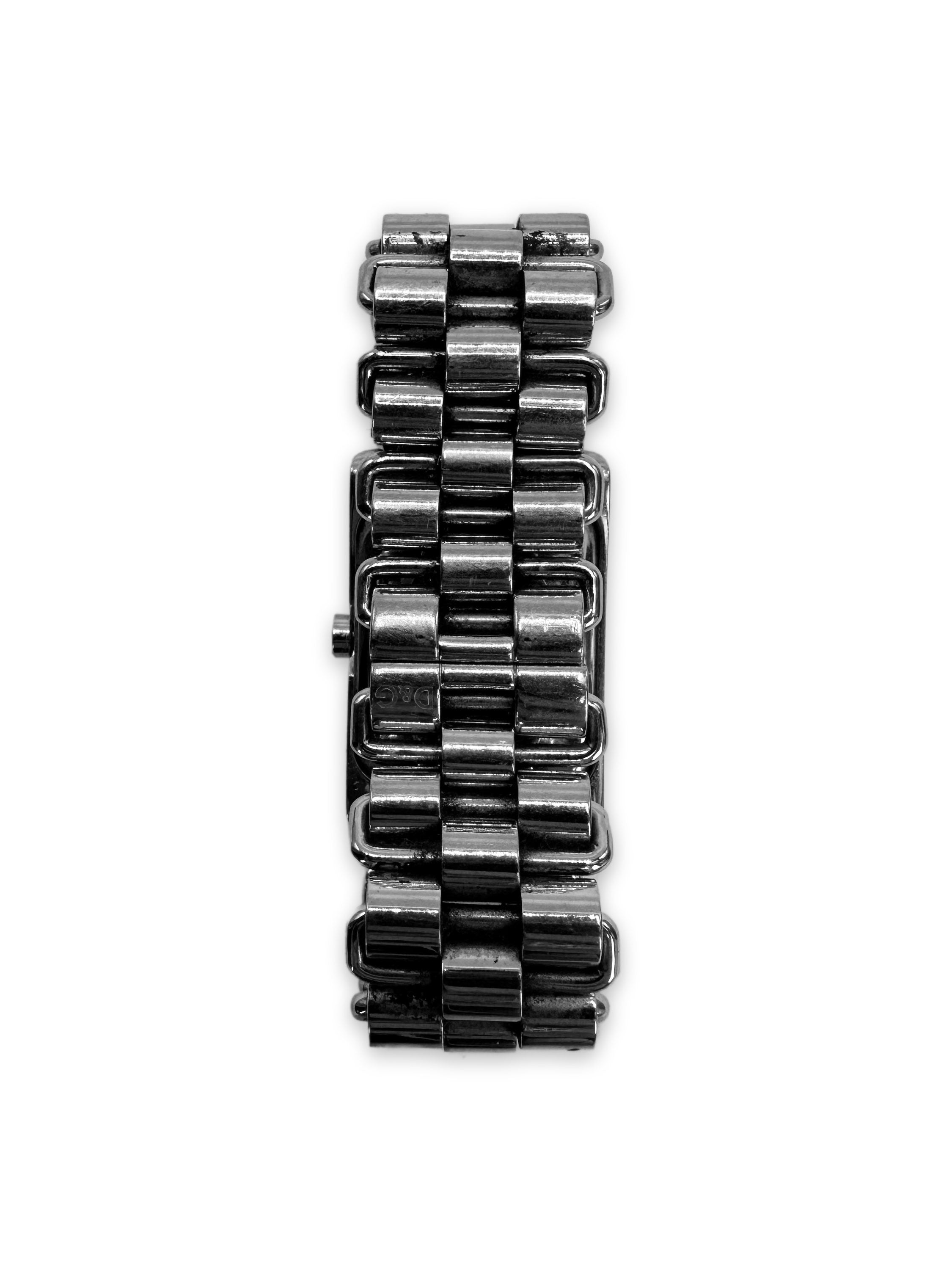 00s Dolce & Gabbana Silver Link Square Wrist Watch