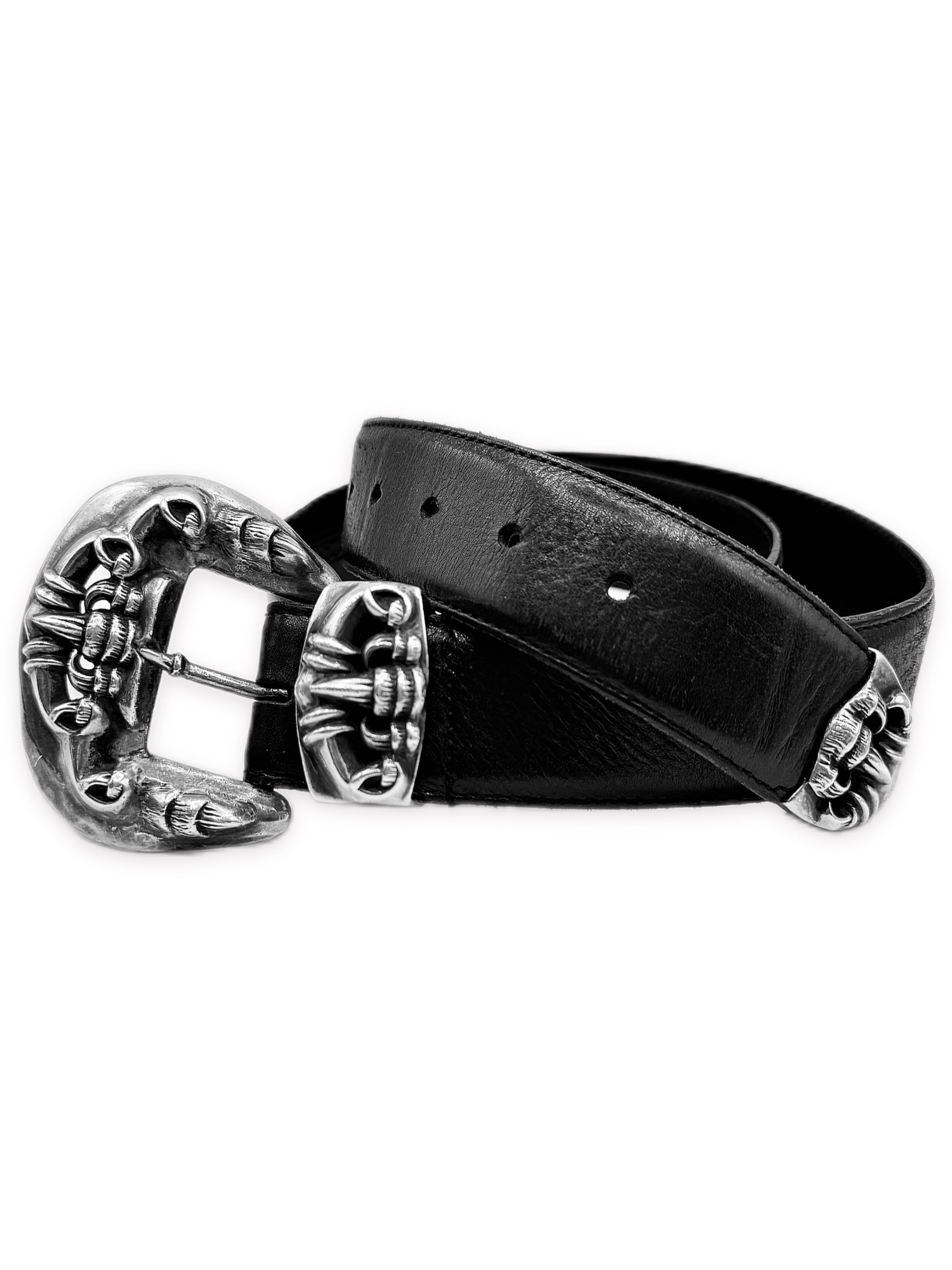 小物 chrome hearts talon belt 36 CHROME HEARTS TALON WESTERN 3 PIECE .925 SILVER BLACK LEATHER BELT