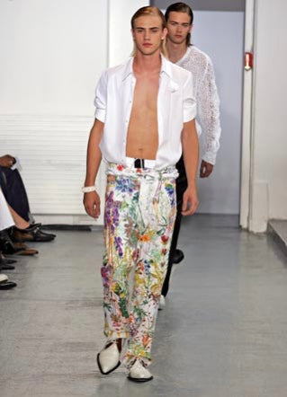 SS05 Helmut Lang Swiss Floral Print Flared Denim