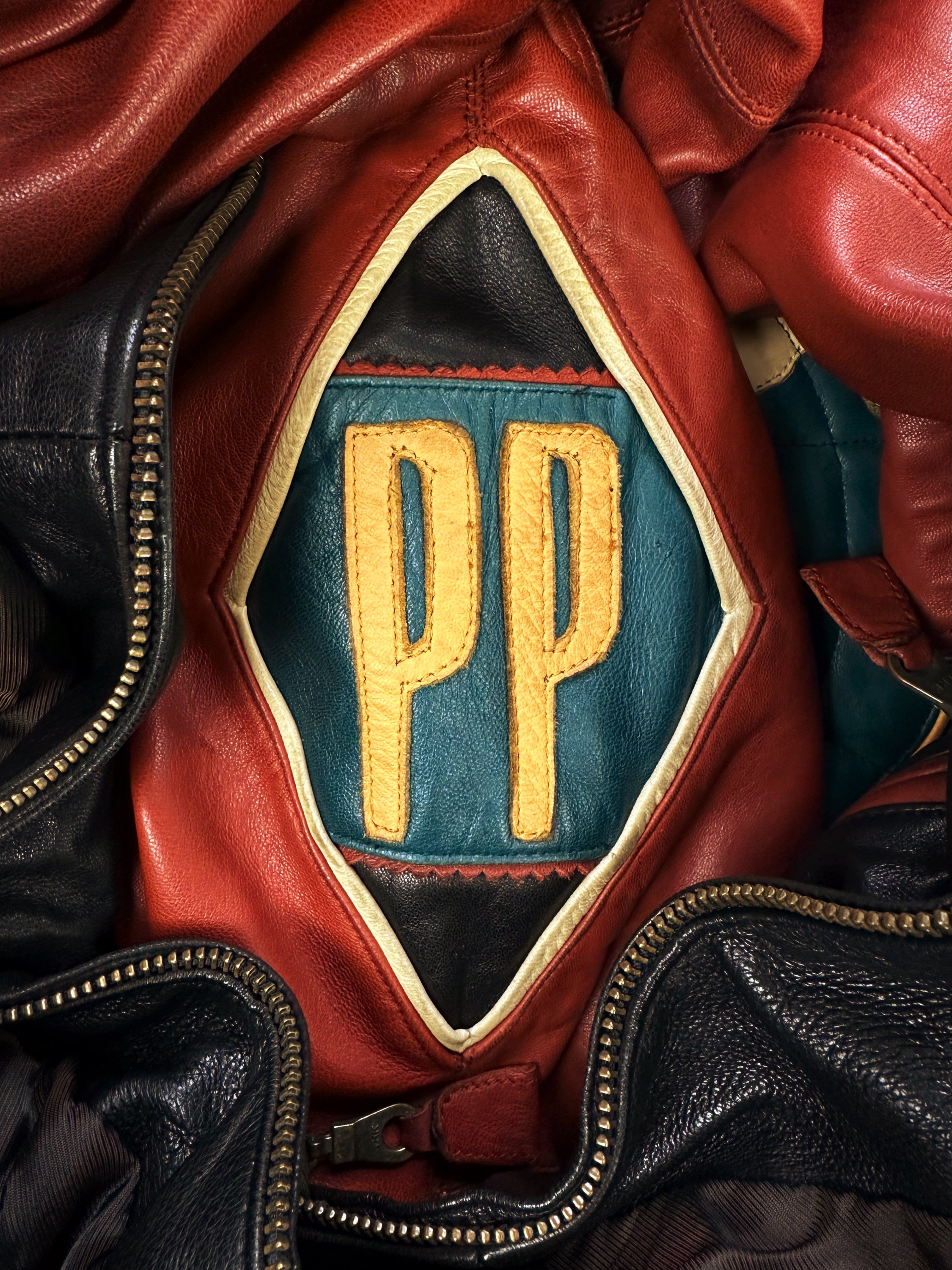 90s Pelle Pelle ‘Soda Club’ Patched Globe Leather Jacket