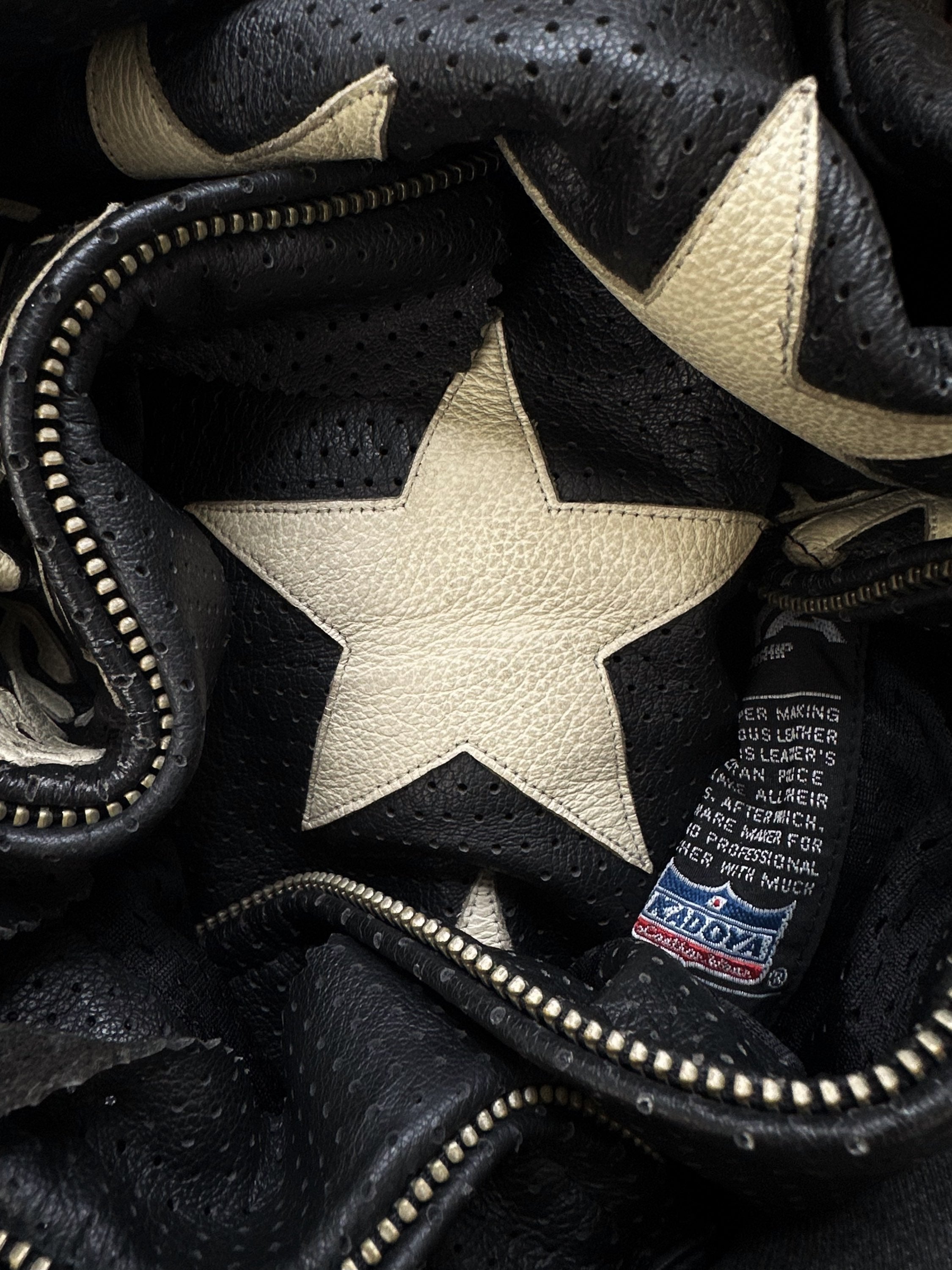 90s Kadoya ‘Black Horse’ Perforated Leather Star Biker Jacket