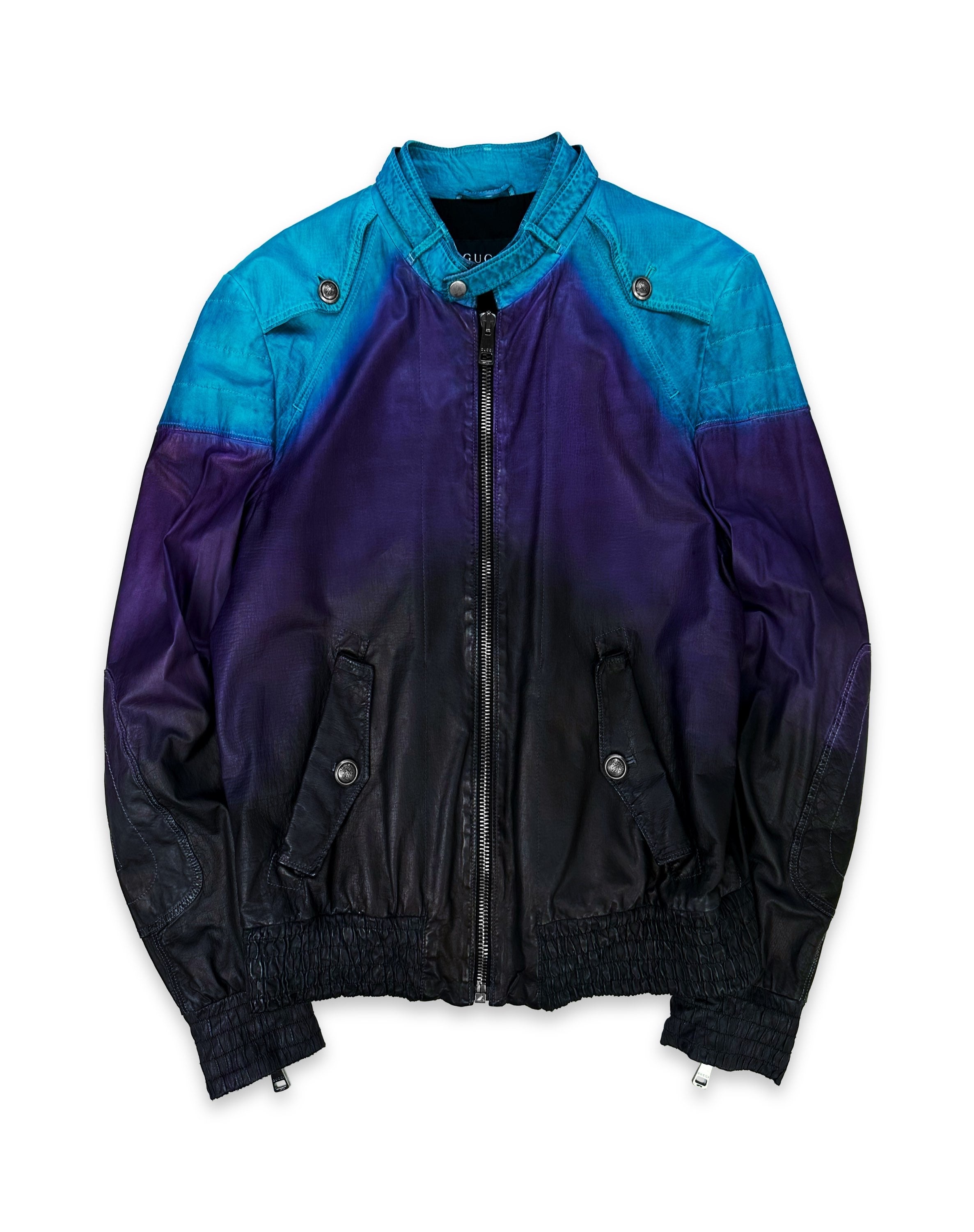 SS09 GUCCI BY FRIDA GIANNINI 'GRADIENT' HIGH COLLAR LEATHER BIKER