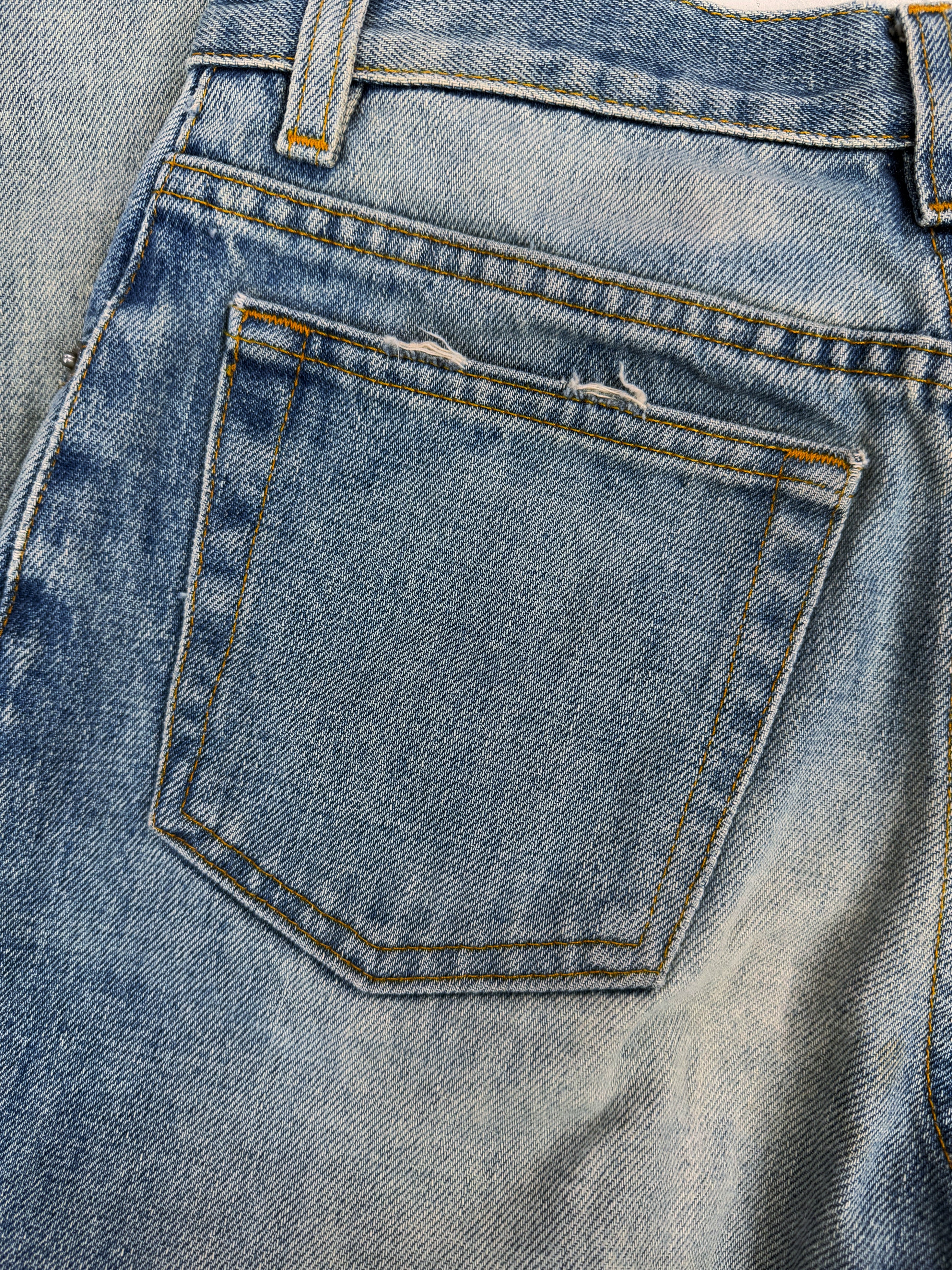 90s Helmut Lang Vintage Sanded Broken Wash Blue Denim