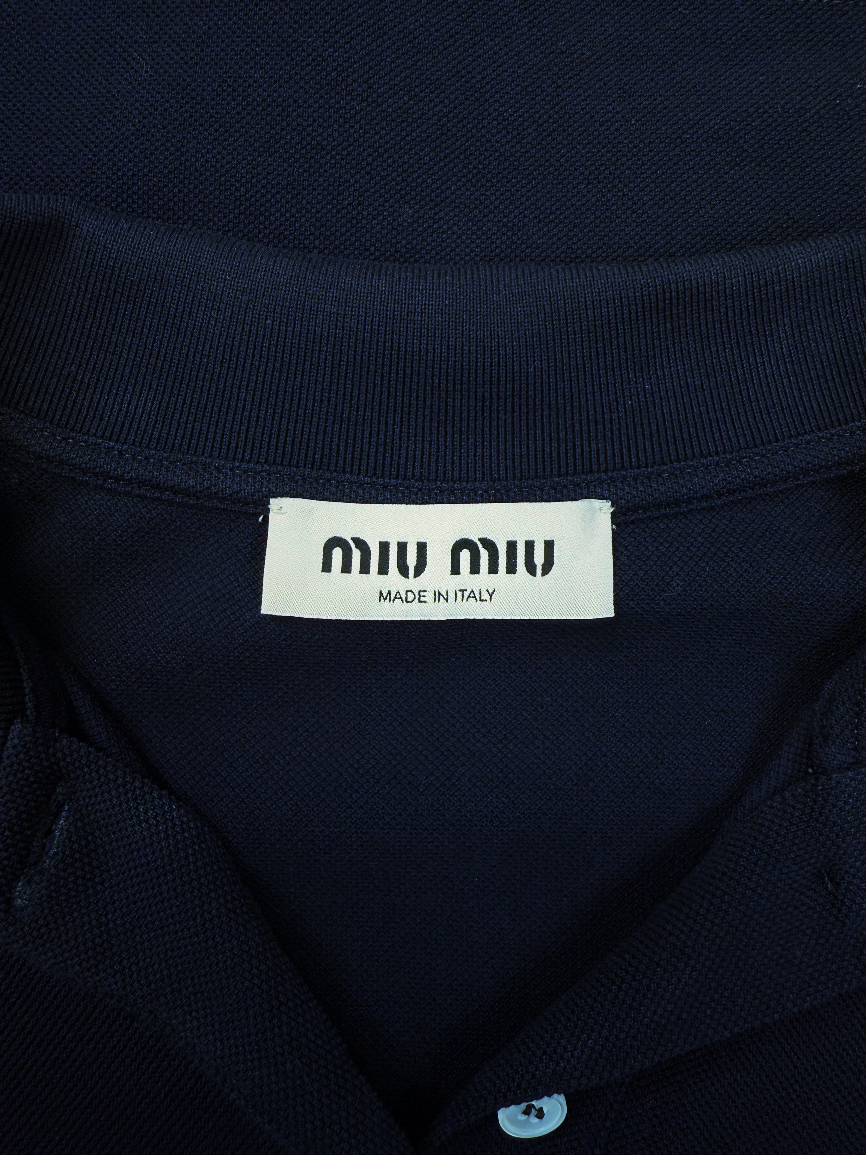 SS24 Miu Miu Embroidered Logo Navy Blue Short Sleeve Polo