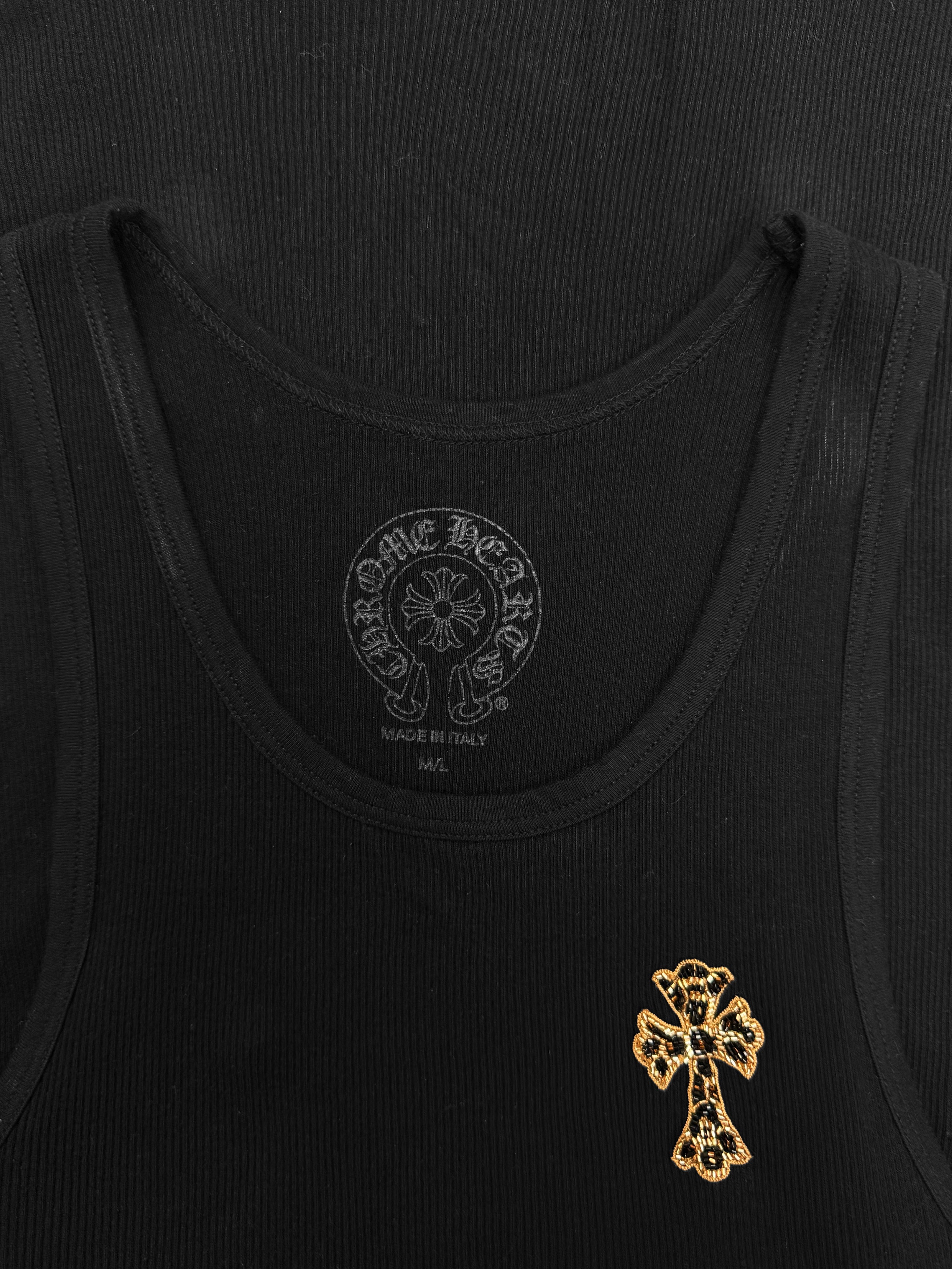 Chrome Hearts Cheetah St Barth Exclusive Beaded Cross Wife Beater Tank-top