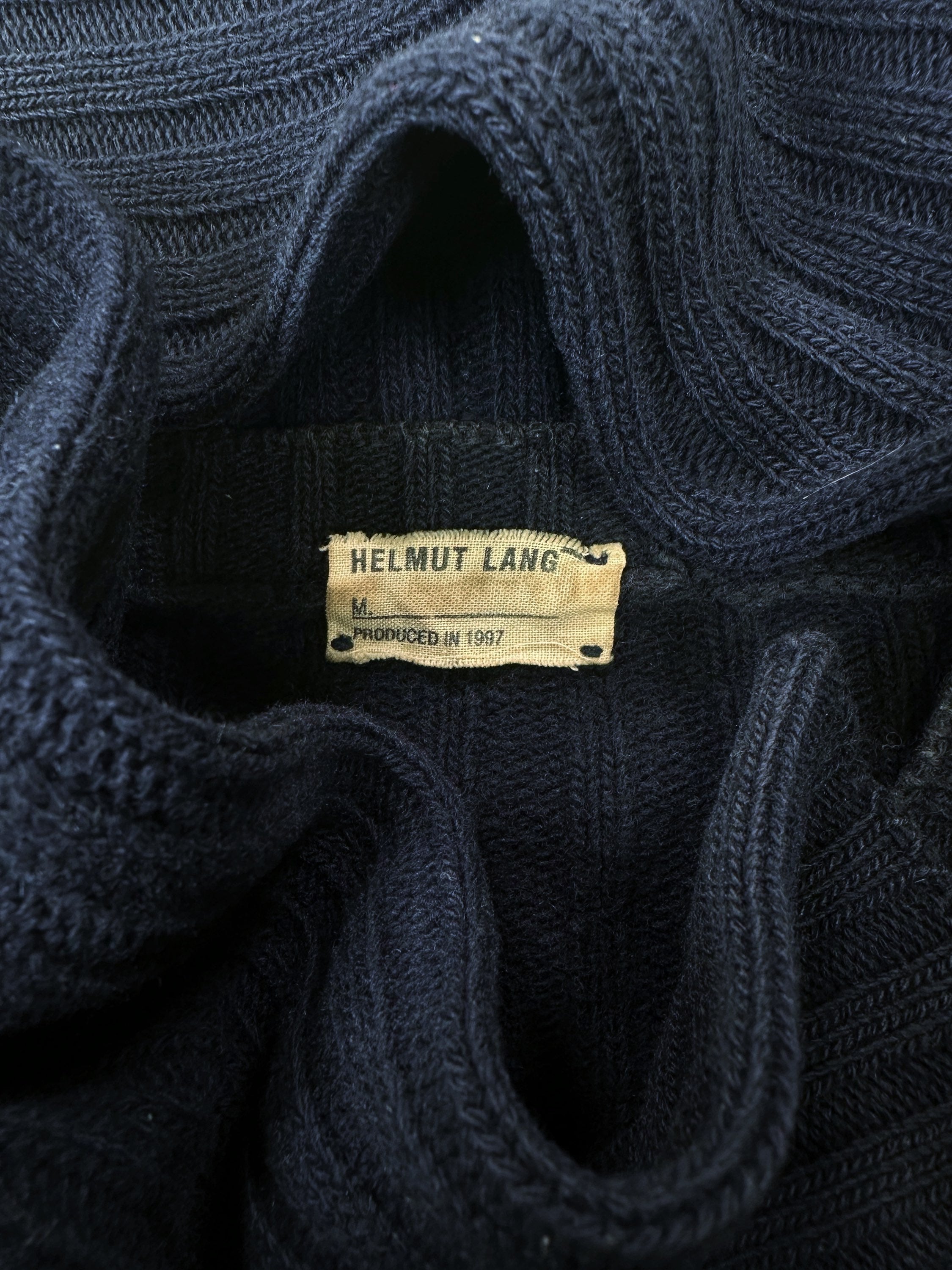 AW97 Helmut Lang Navy Blue ‘Patched’ Heavy Weight Knit Sweater