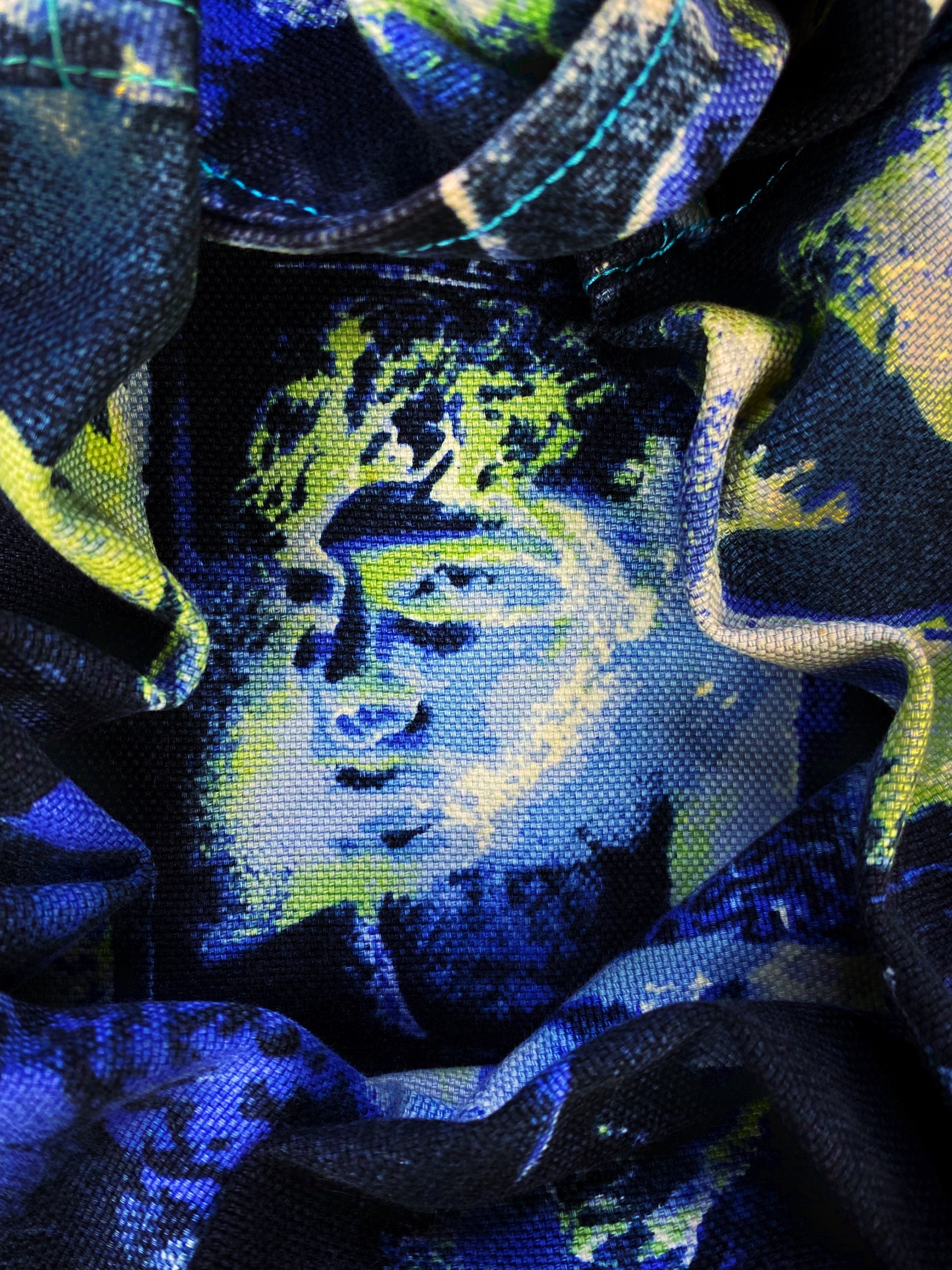 SS93 Jean Paul Gaultier ‘Faces’ Graphic Two Tone Denim Jacket