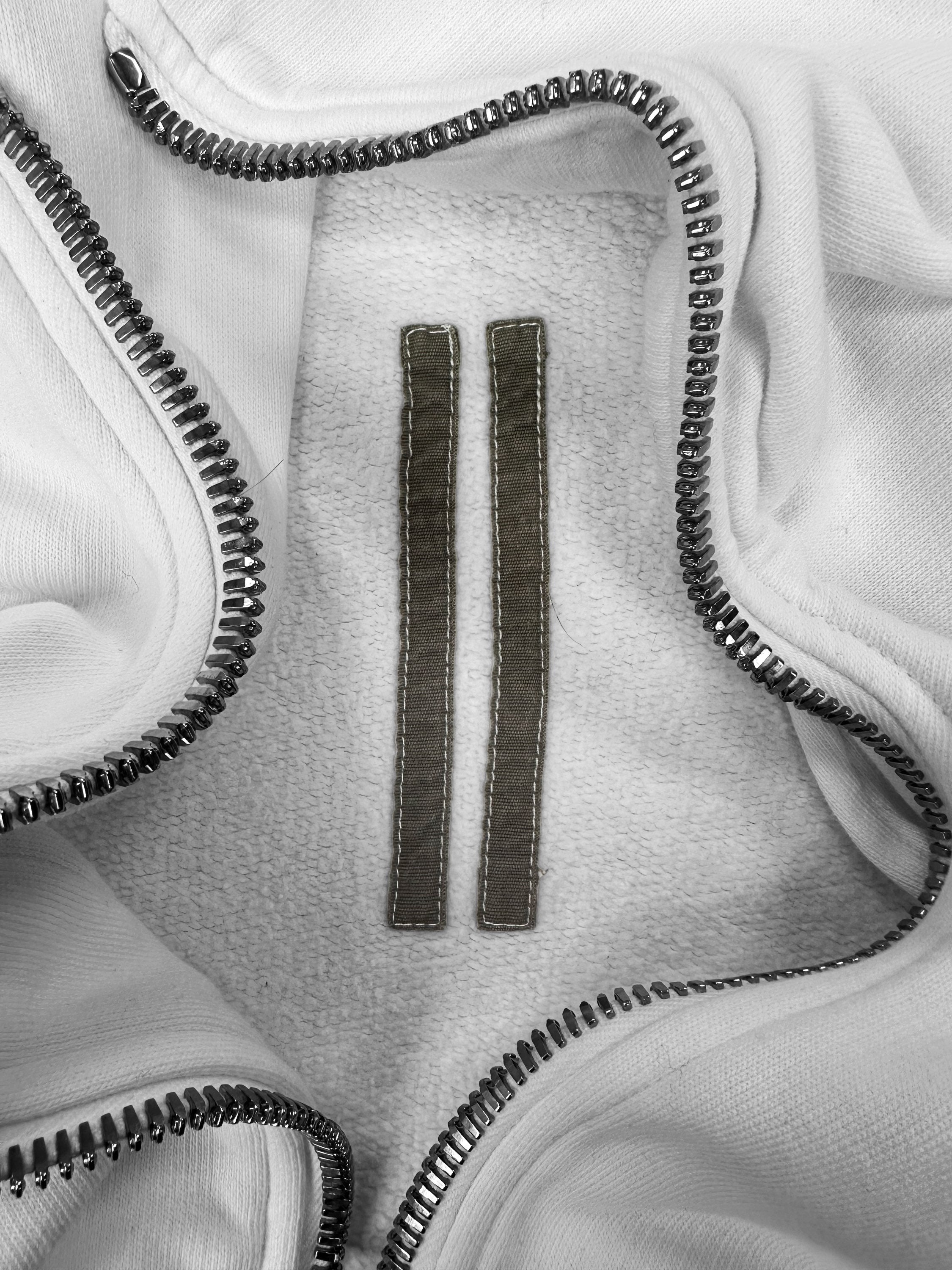 SS18 Rick Owens ‘Mountain’ Asymmetric Zip White Wizard Hoodie