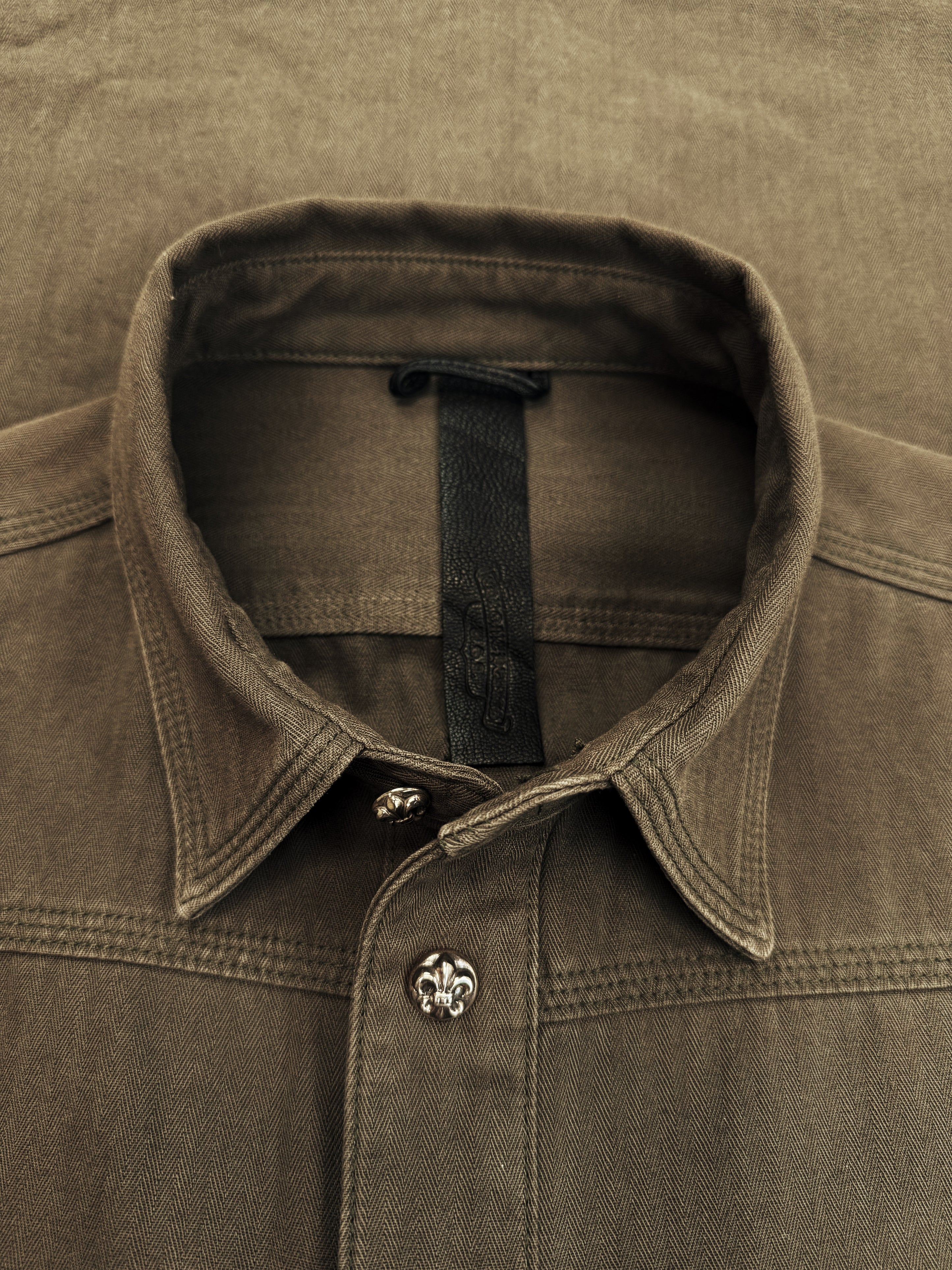 Chrome Hearts BS Fleur de Lis Patch Olive Green Denim Work Jacket
