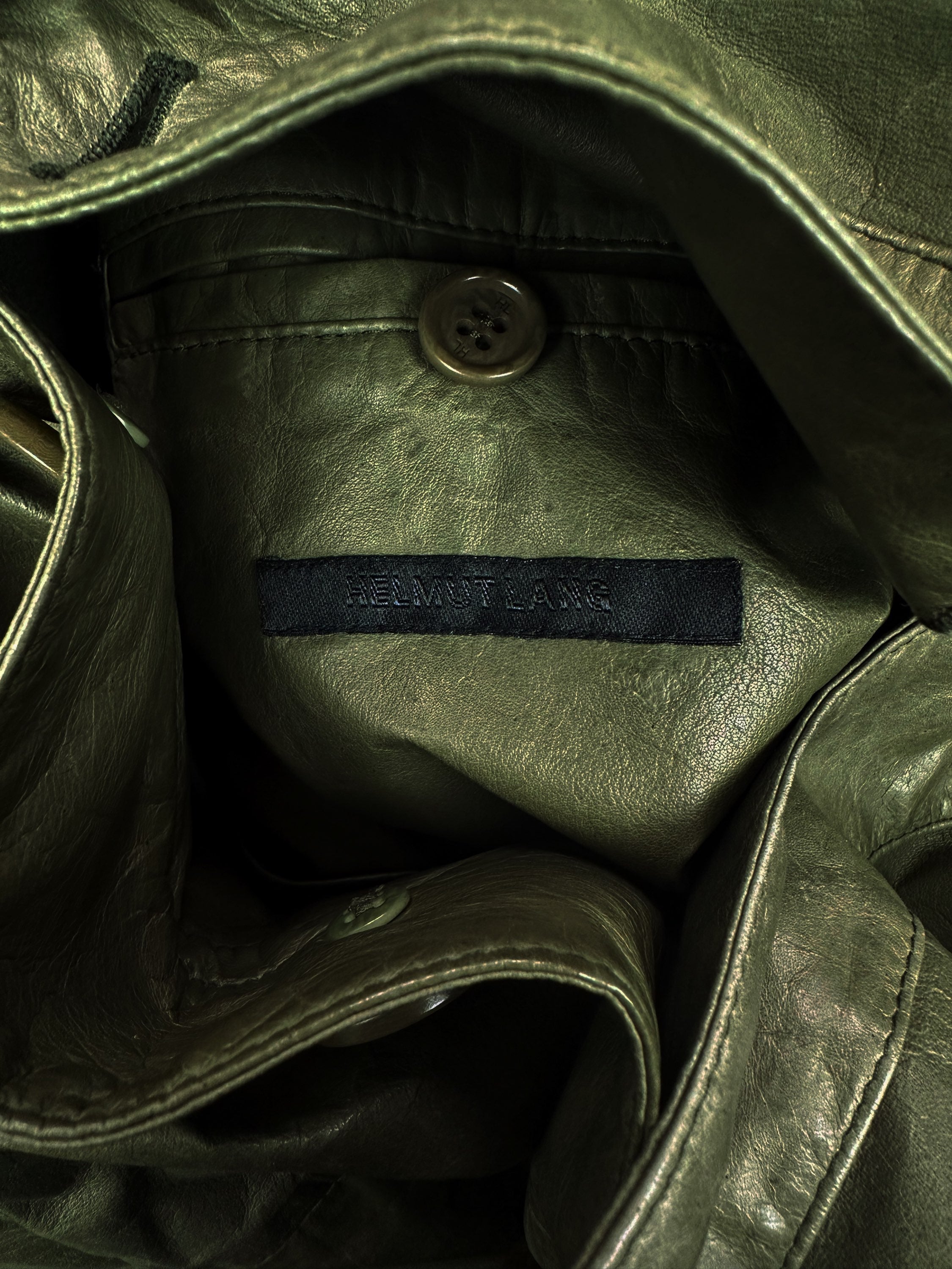 00s Helmut Lang Forest Green Collared Leather Trench Coat