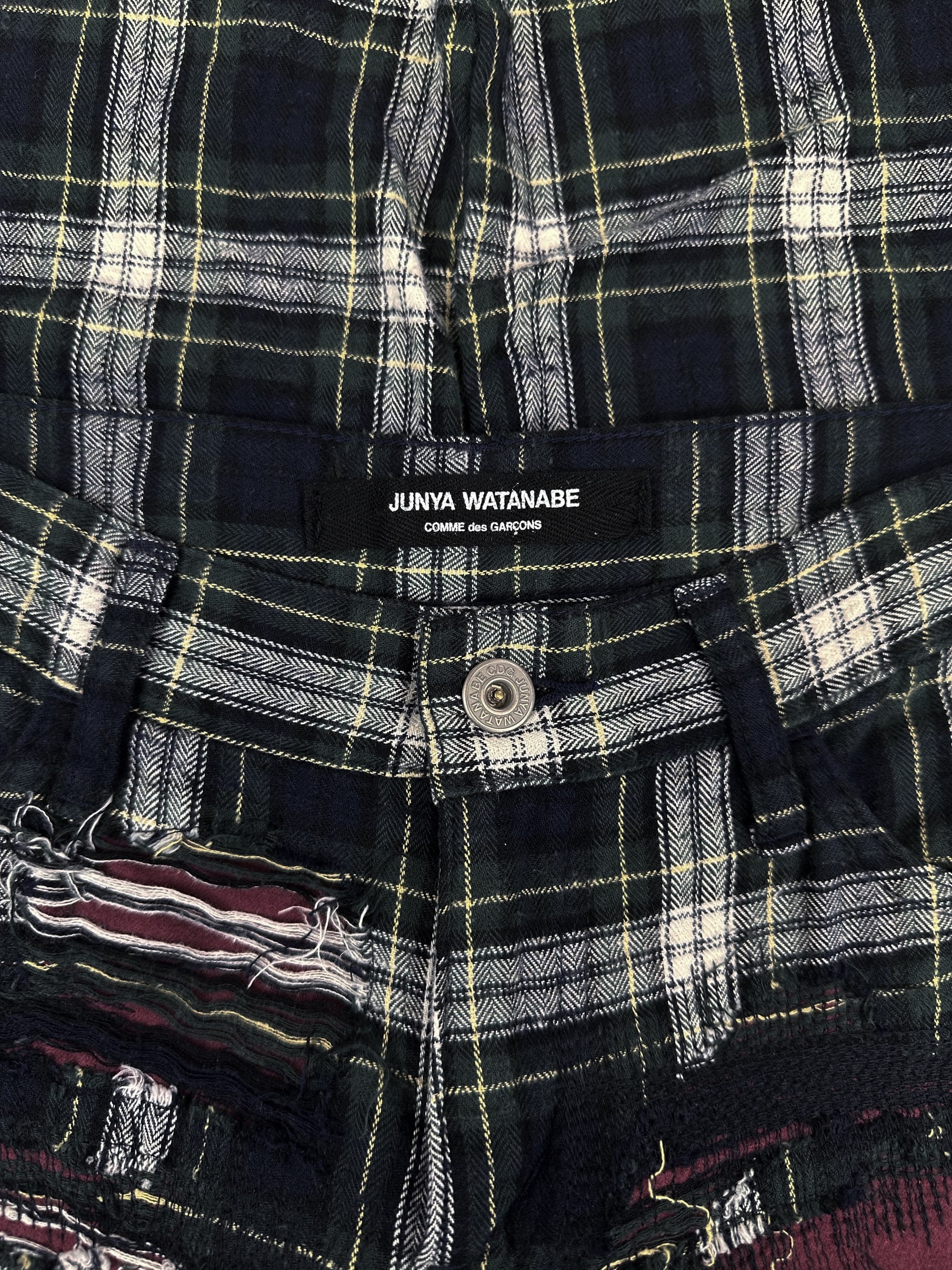 00s Junya Watanabe Plaid Distressed Cropped Two Tone Pants