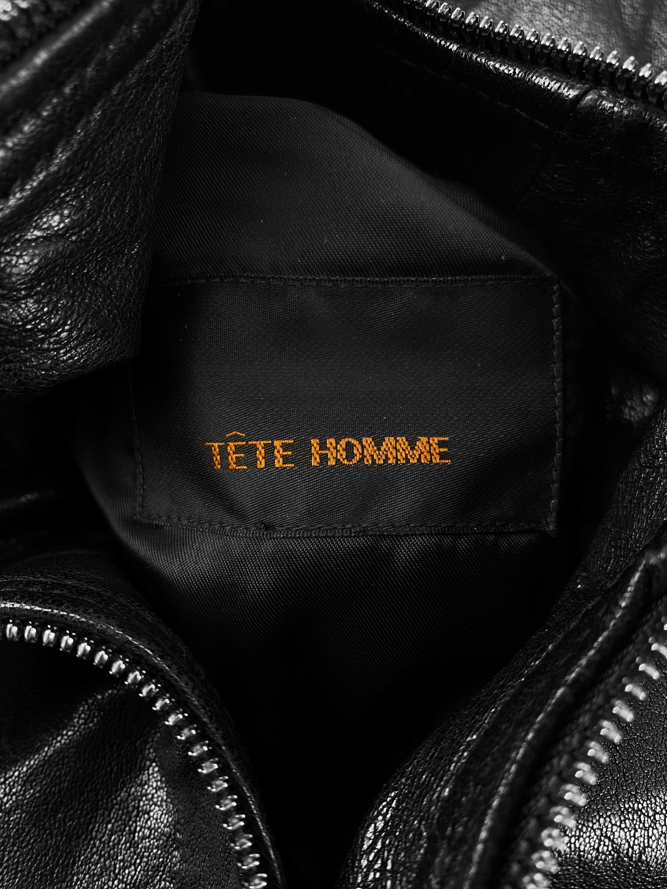 Tete Homme Black Leather Riders Cut Belted Jacket