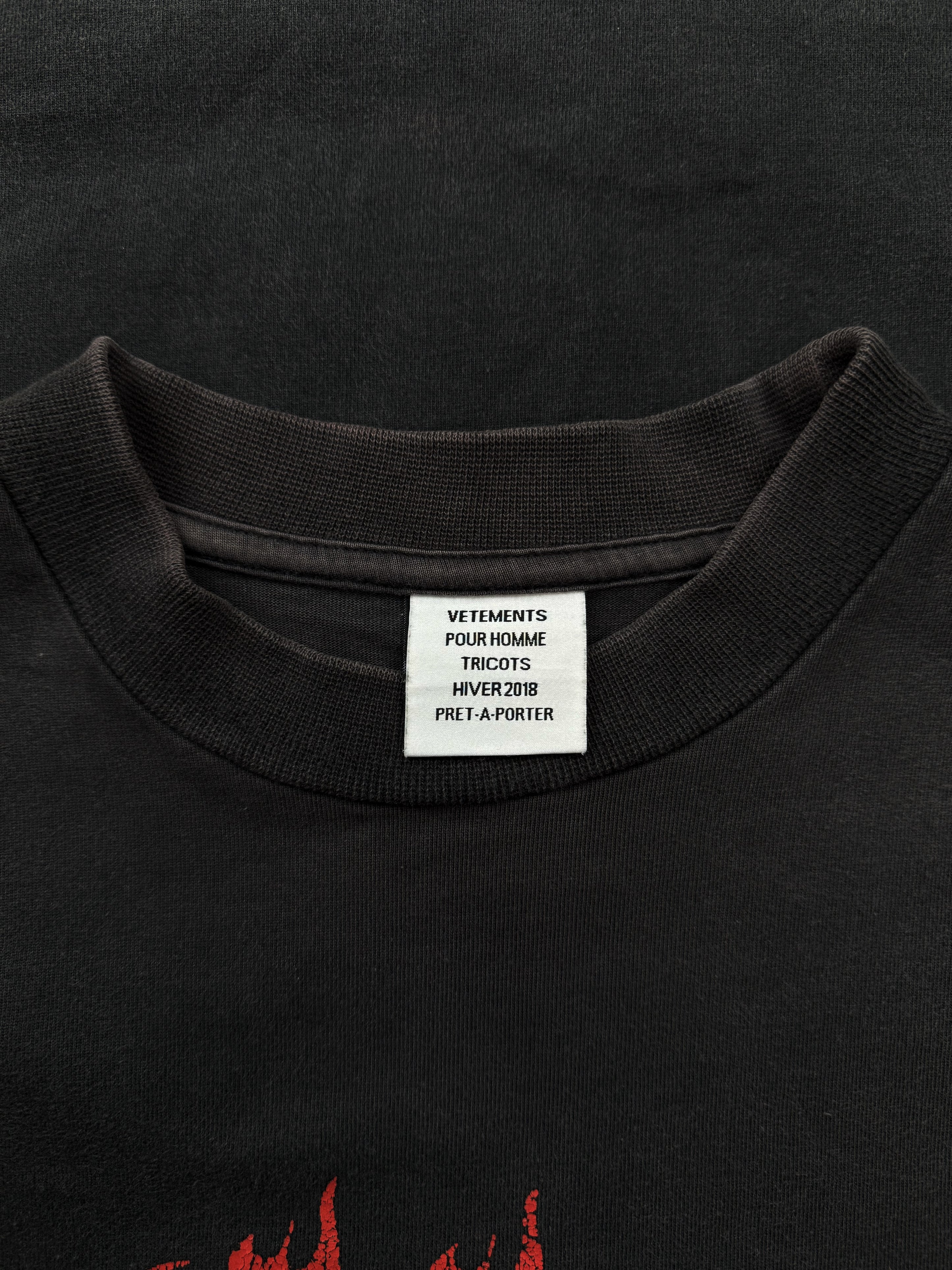 AW18 Vetements ‘Heavy Metal Skull’ Grey Washed Graphic T-Shirt