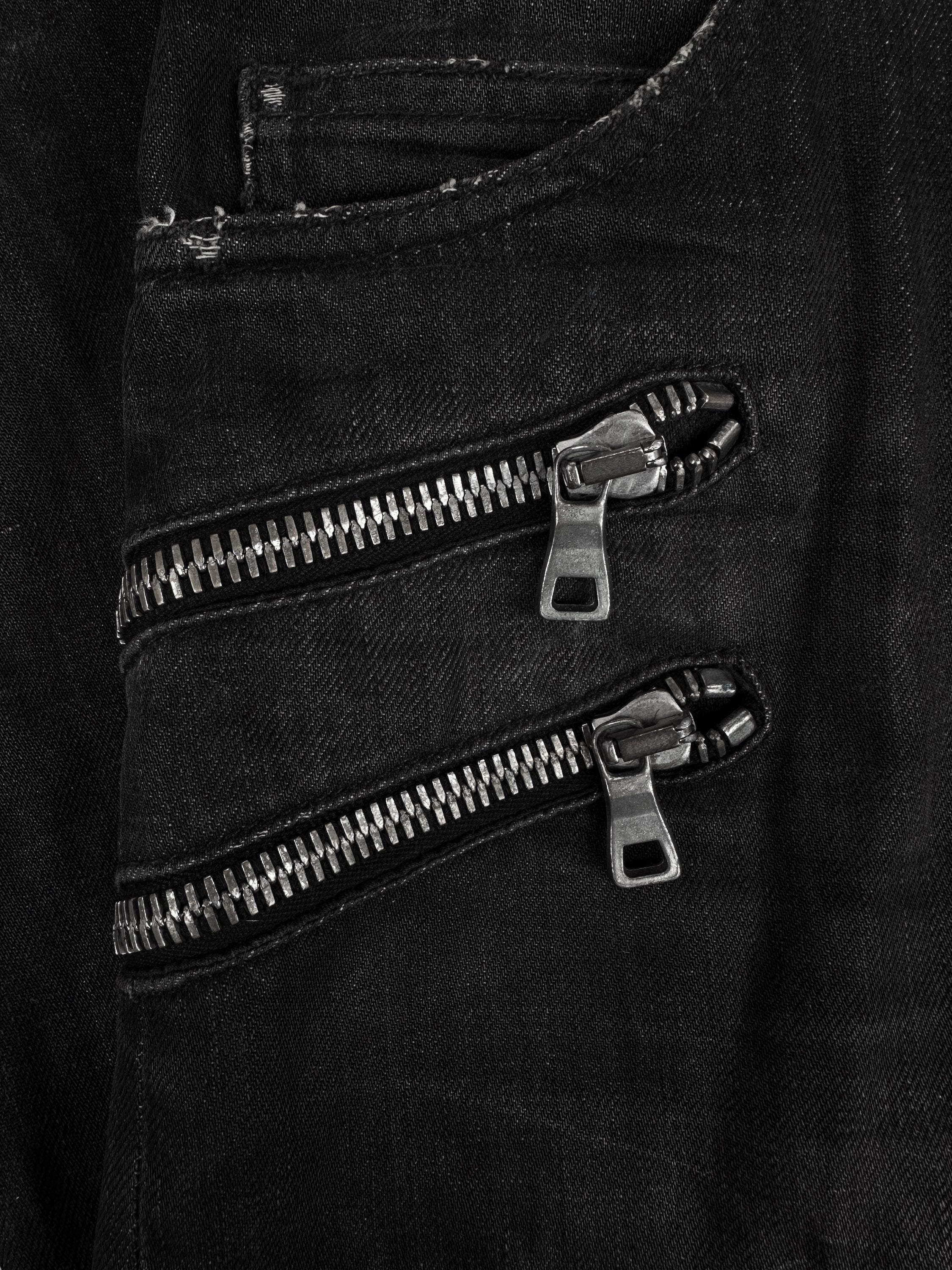Balmain ‘Gun Holster’ Multi-zipper Black Washed Biker Denim