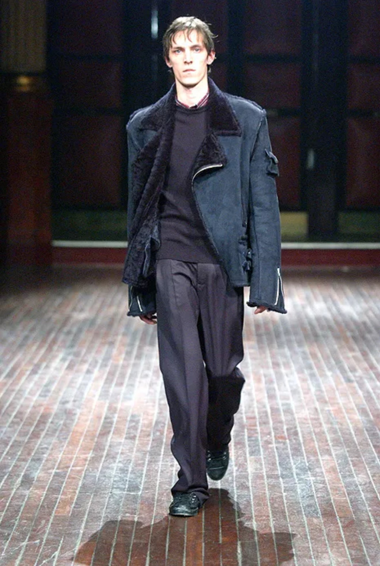 AW03 Raf Simons ‘Closer’ Shearling Lined Black Leather Perfecto Jacket
