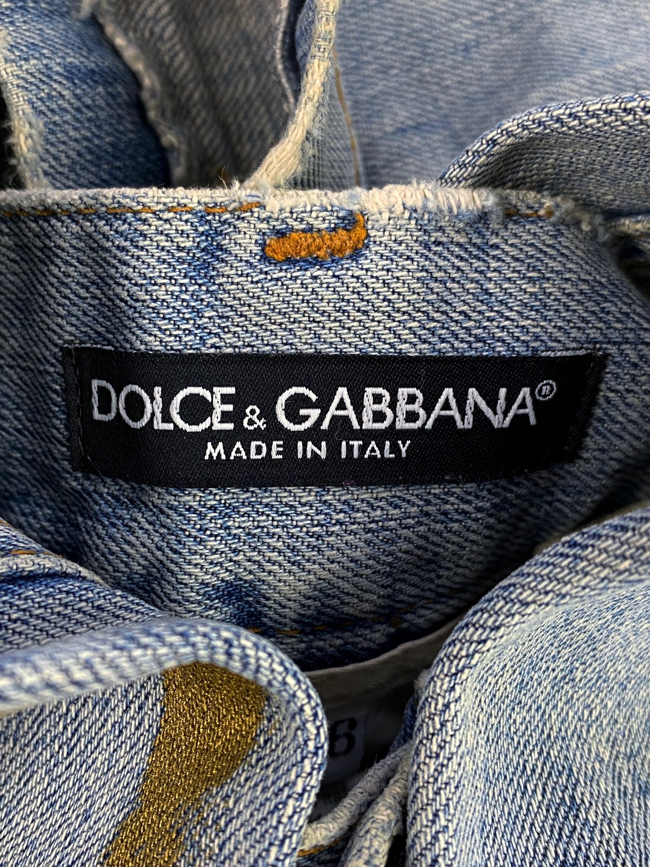 00s Dolce & Gabbana Distressed Paint Splatter Light Wash Denim