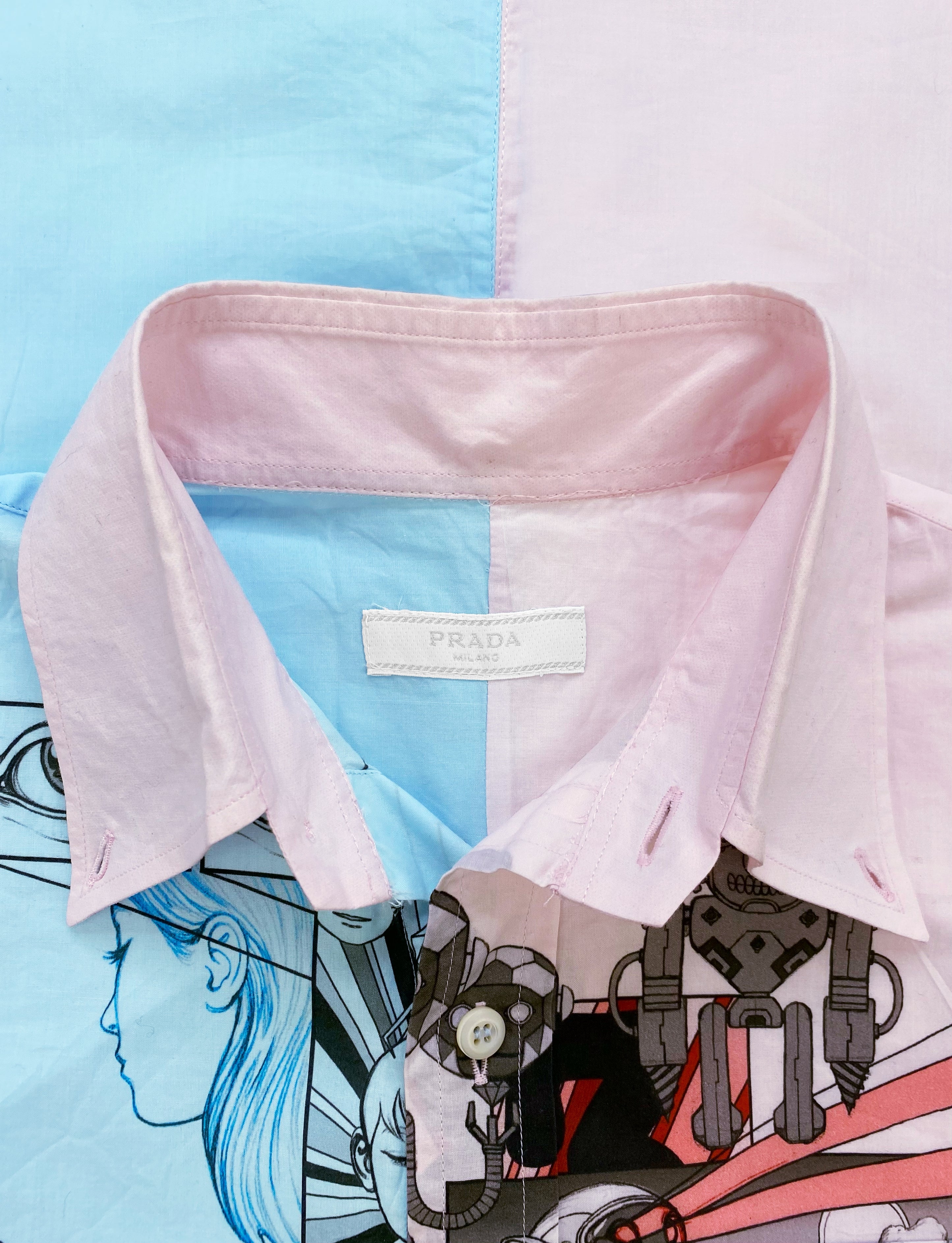 SS18 Prada James Jean “Split” Graphic Camp-collar Shirt