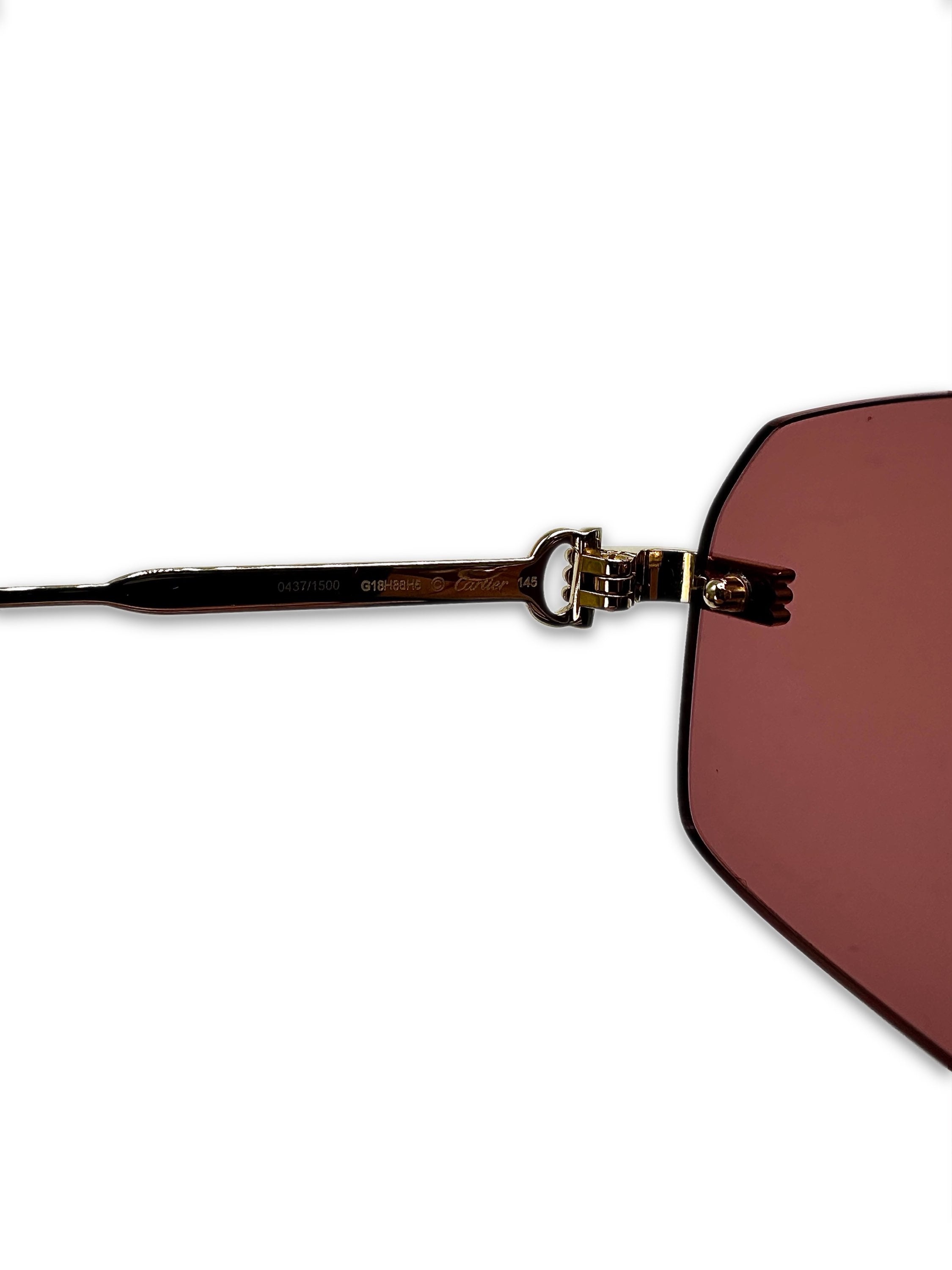 Cartier Gold Wire Frame Rimless Red Tint Sunglasses