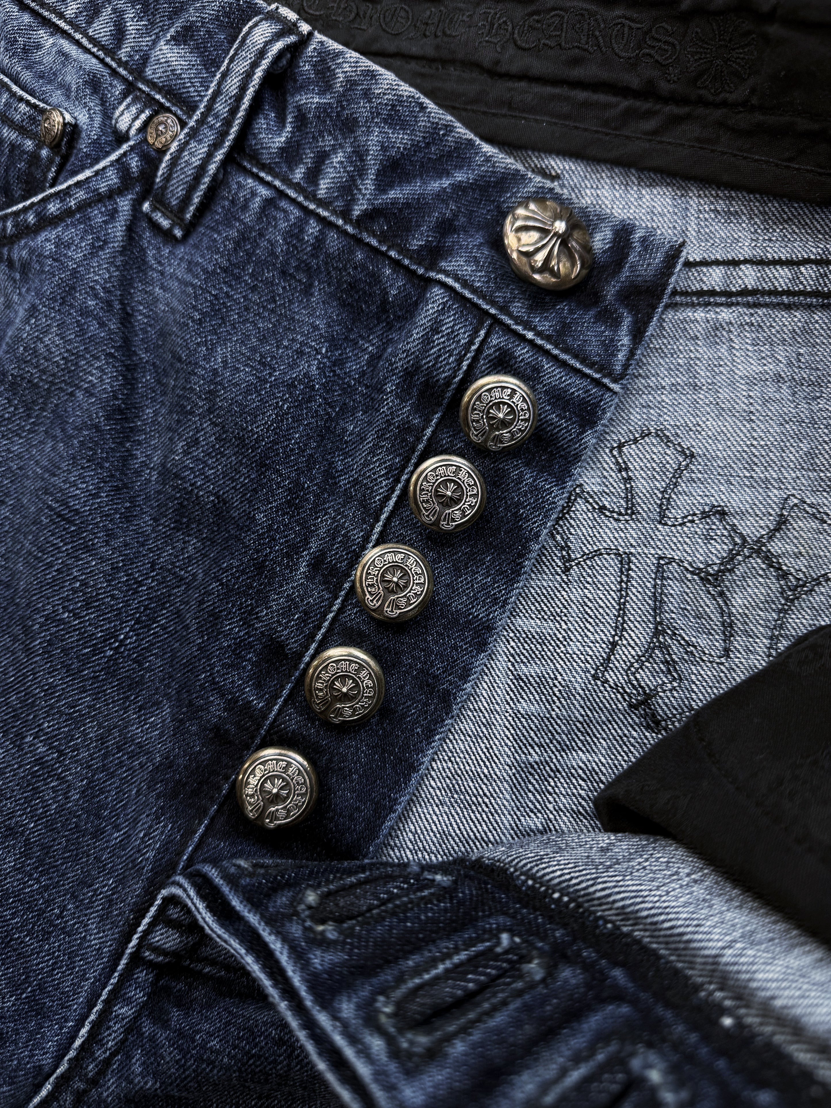 Chrome Hearts Denim Cross Patch Flooded Mini Skirt