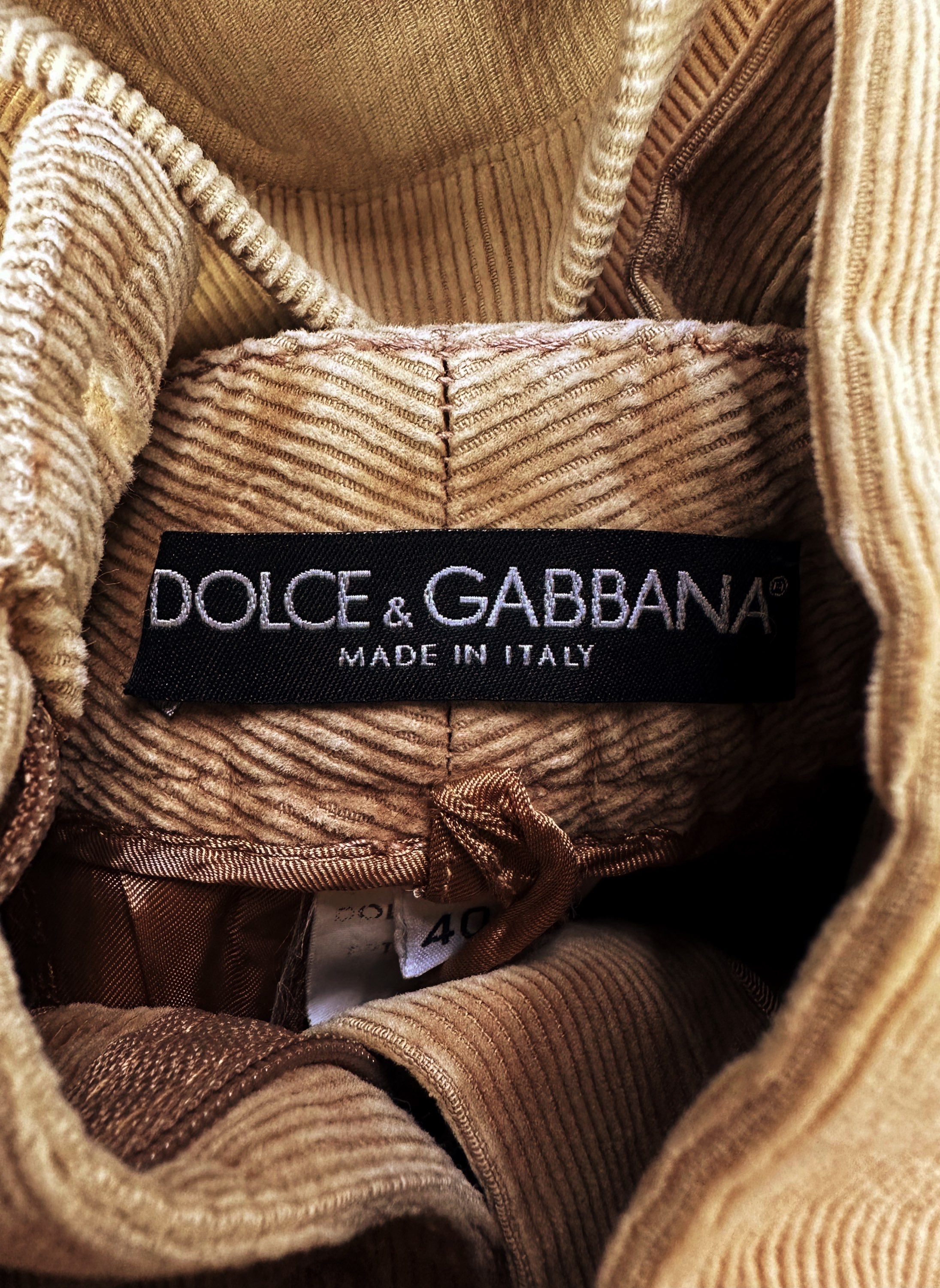 00s Dolce & Gabbana Tan Corduroy Back Buckle Pants