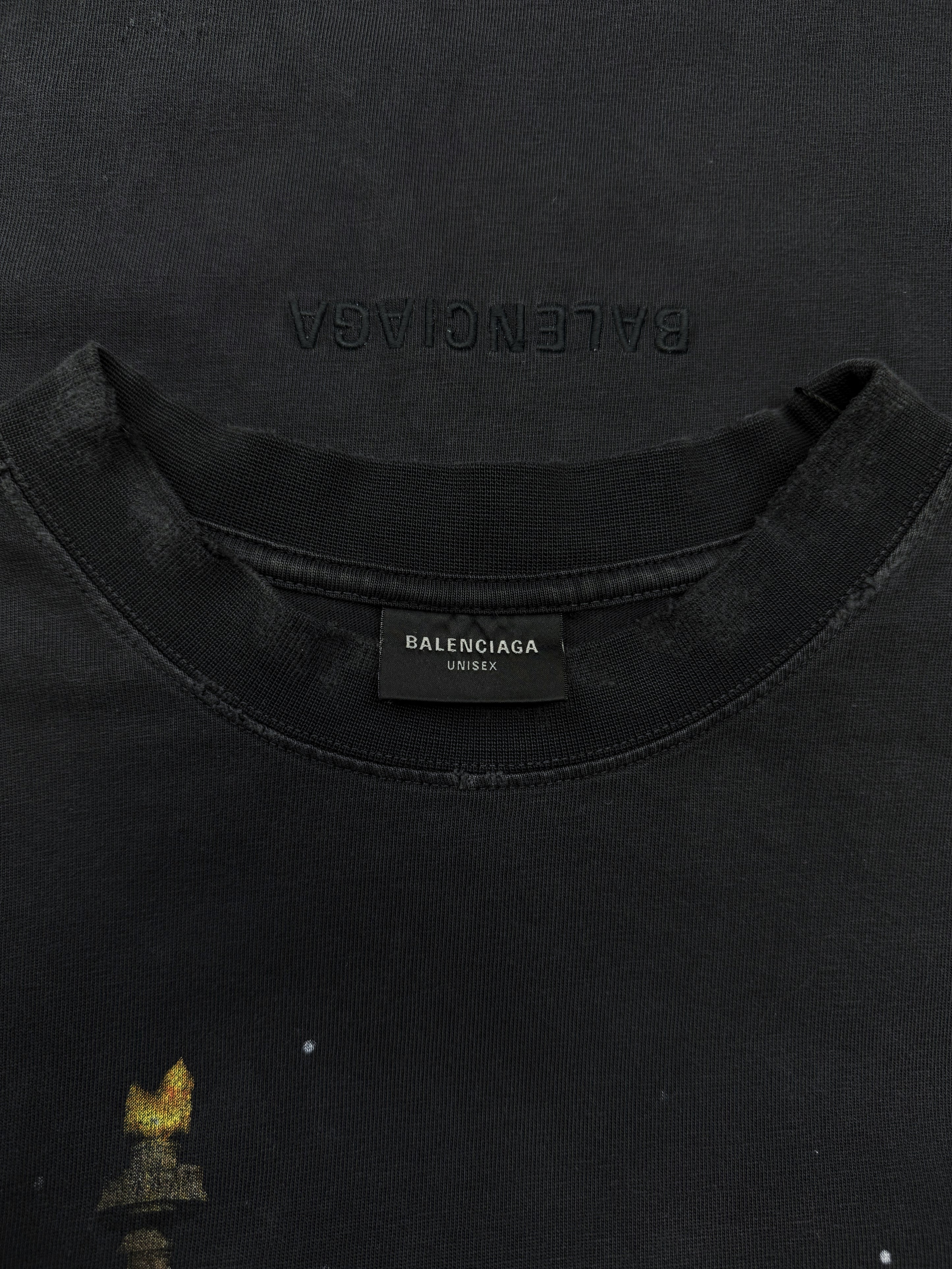SS24 Balenciaga Paris Statue of Liberty Distressed T-Shirt