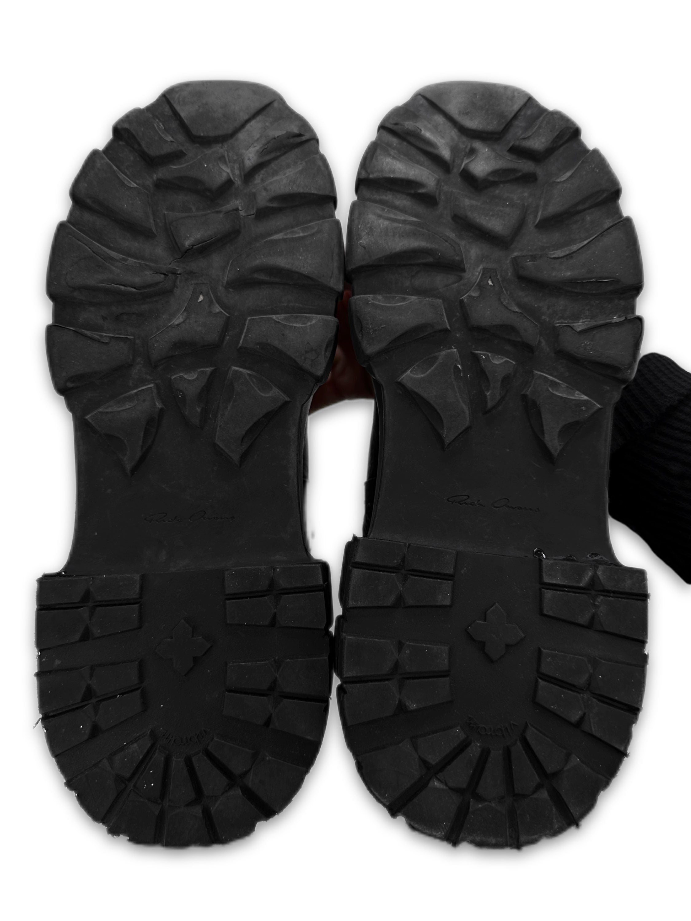 2010s Rick Owens Black Leather Tractor Platform Boots