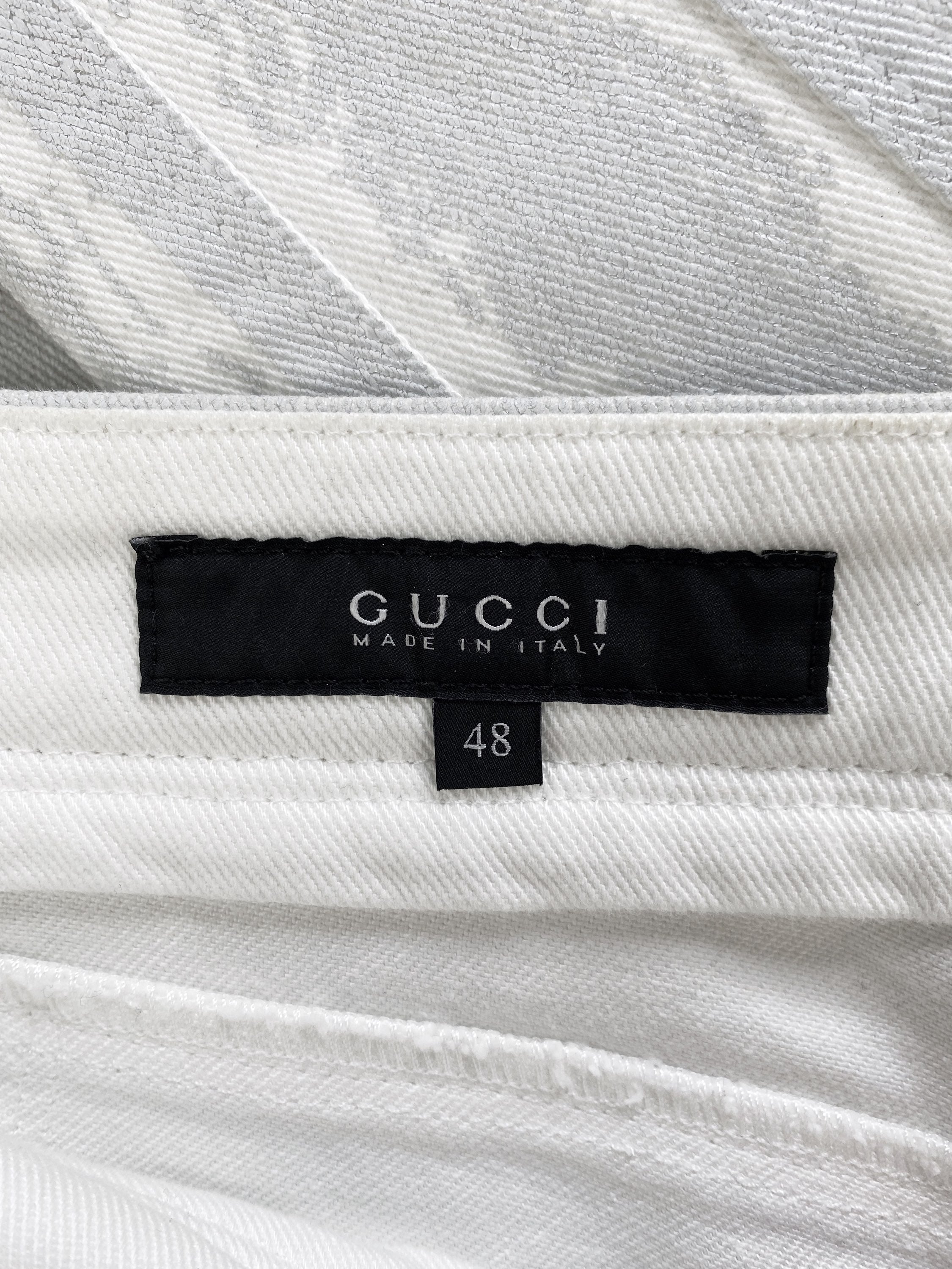 00’s Gucci by Tom Ford Ribbed White Waxed Biker Denim