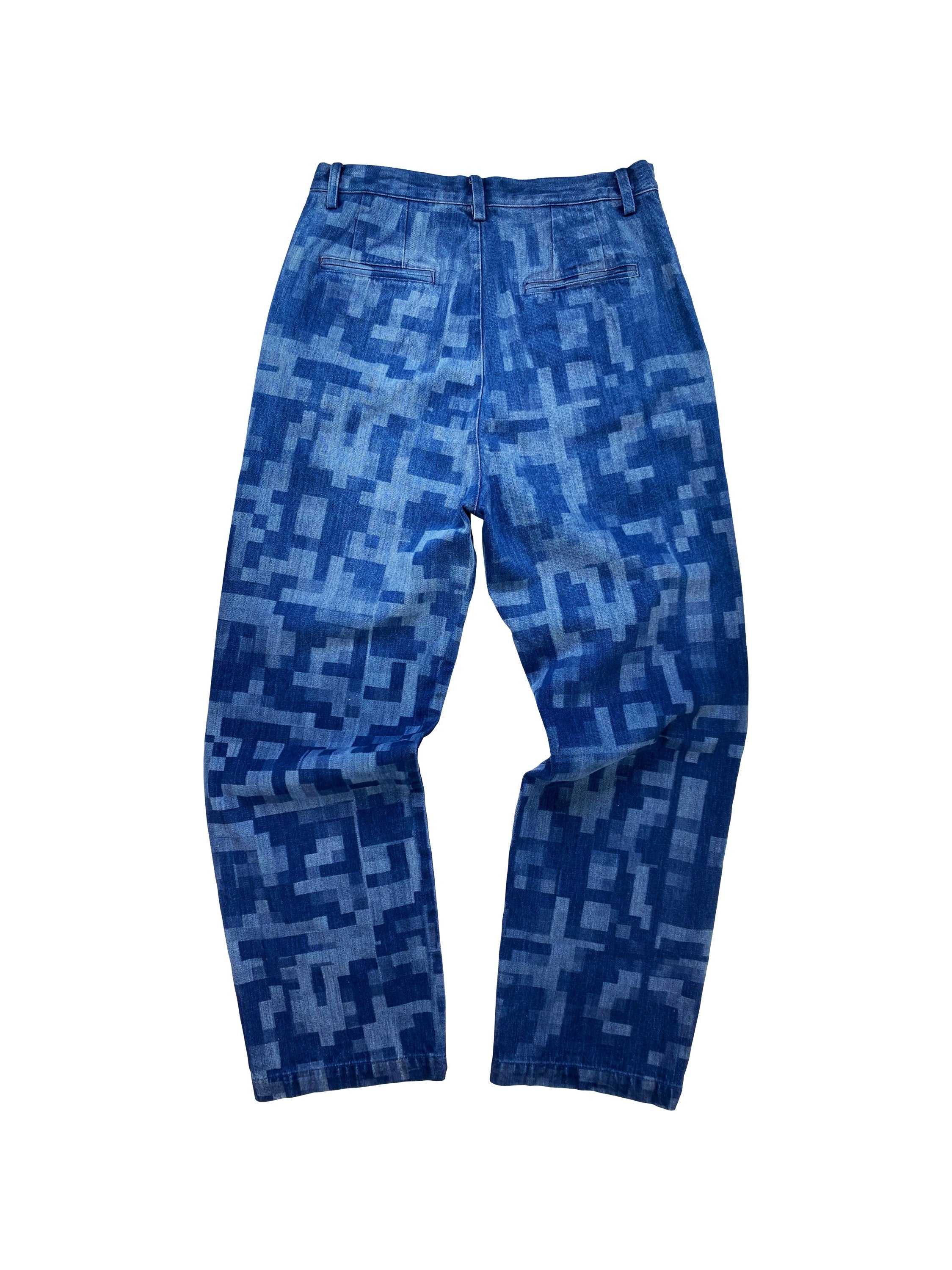 SS21 Xander Xhou Digi Glitch Print Indigo Denim Jeans