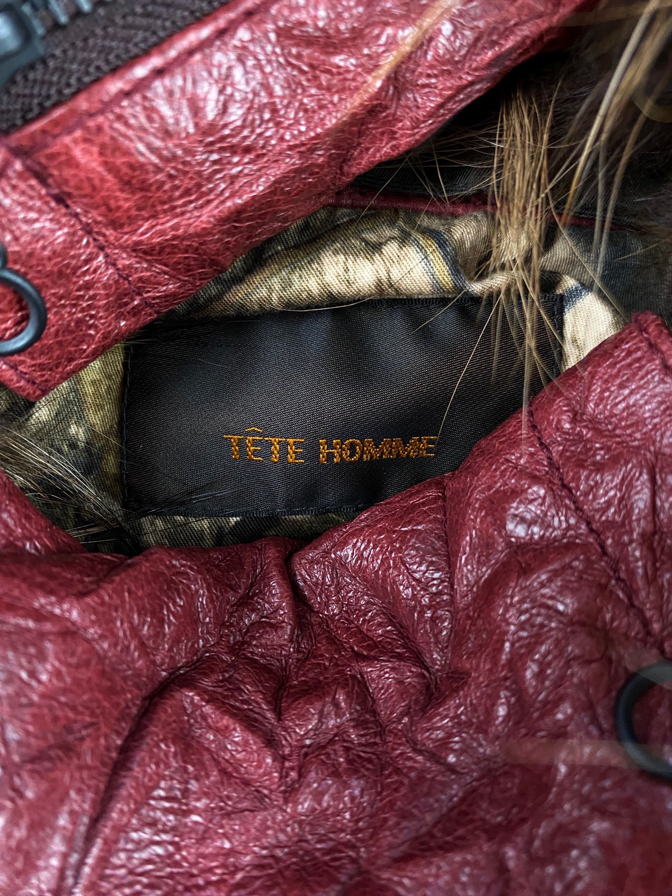 00s Tete Homme Blood Red Pig Skin Leather Fur Biker Jacket
