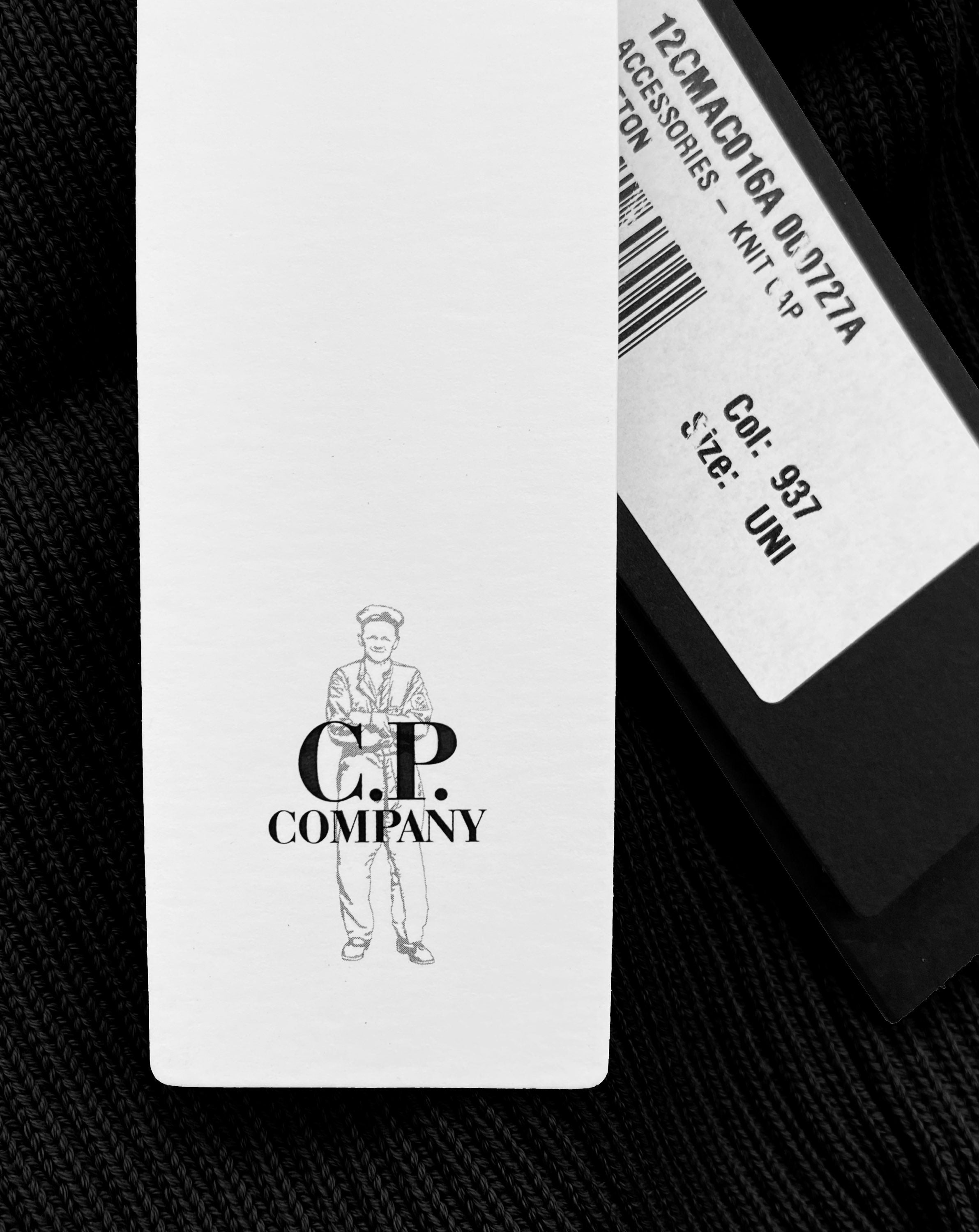 C.P. Company Black Merino Wool Knit Goggle Beanie