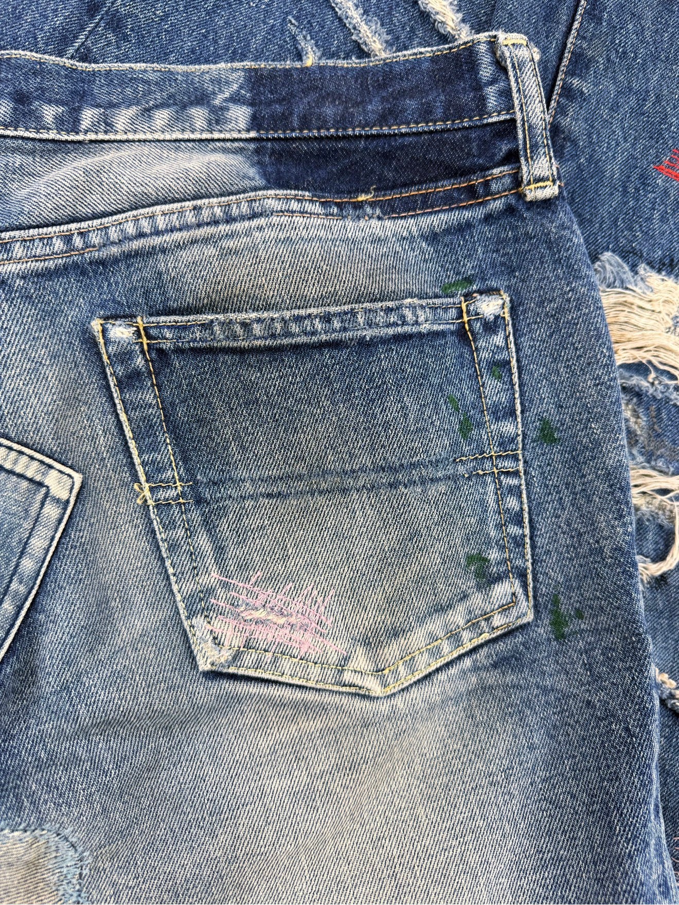 SS05 Undercover ‘But Beautiful’ 60 Red Yarn Distressed Denim Jeans
