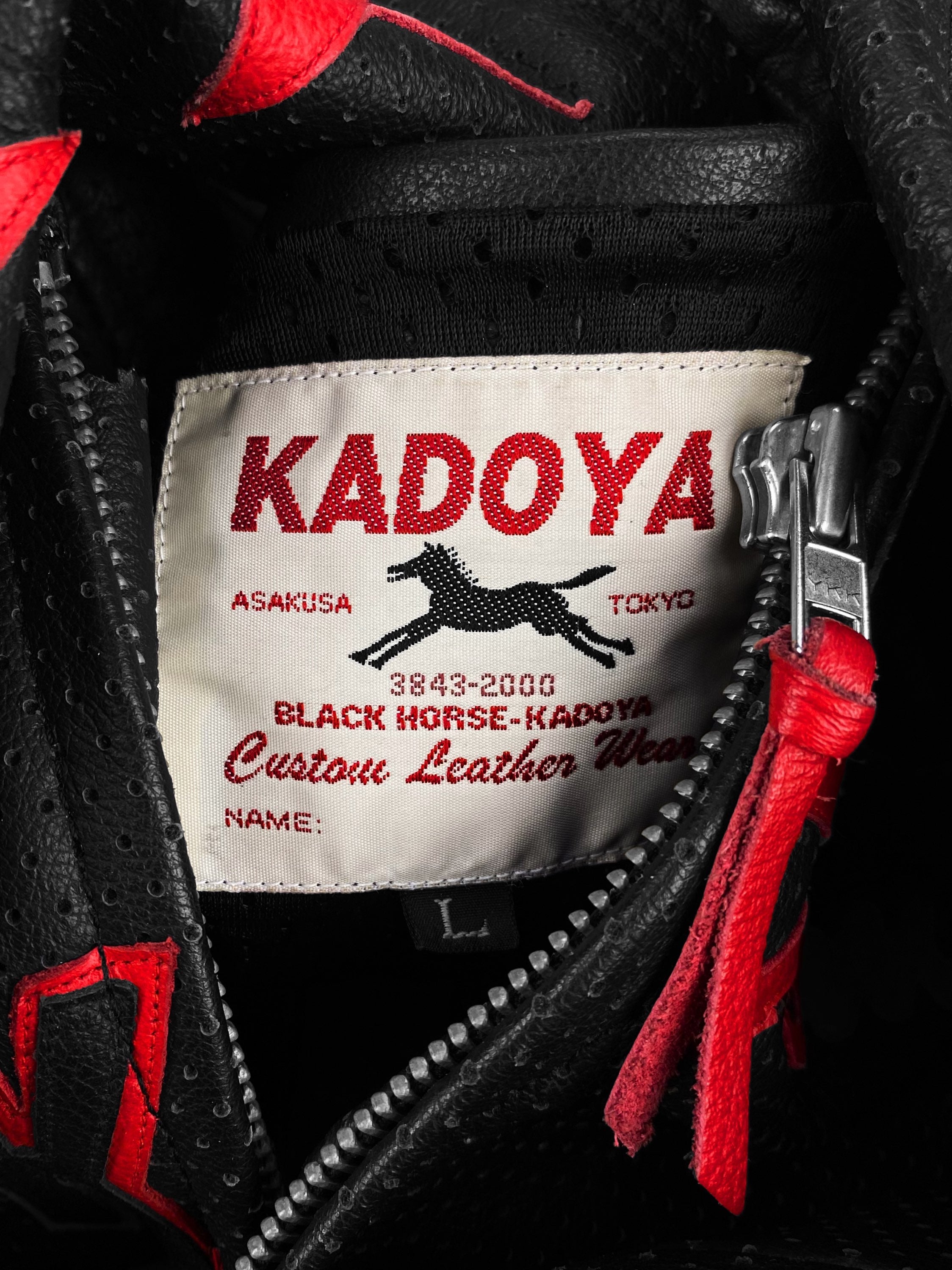 90s Kadoya ‘Black Horse’ Perforated Leather Star Biker Jacket