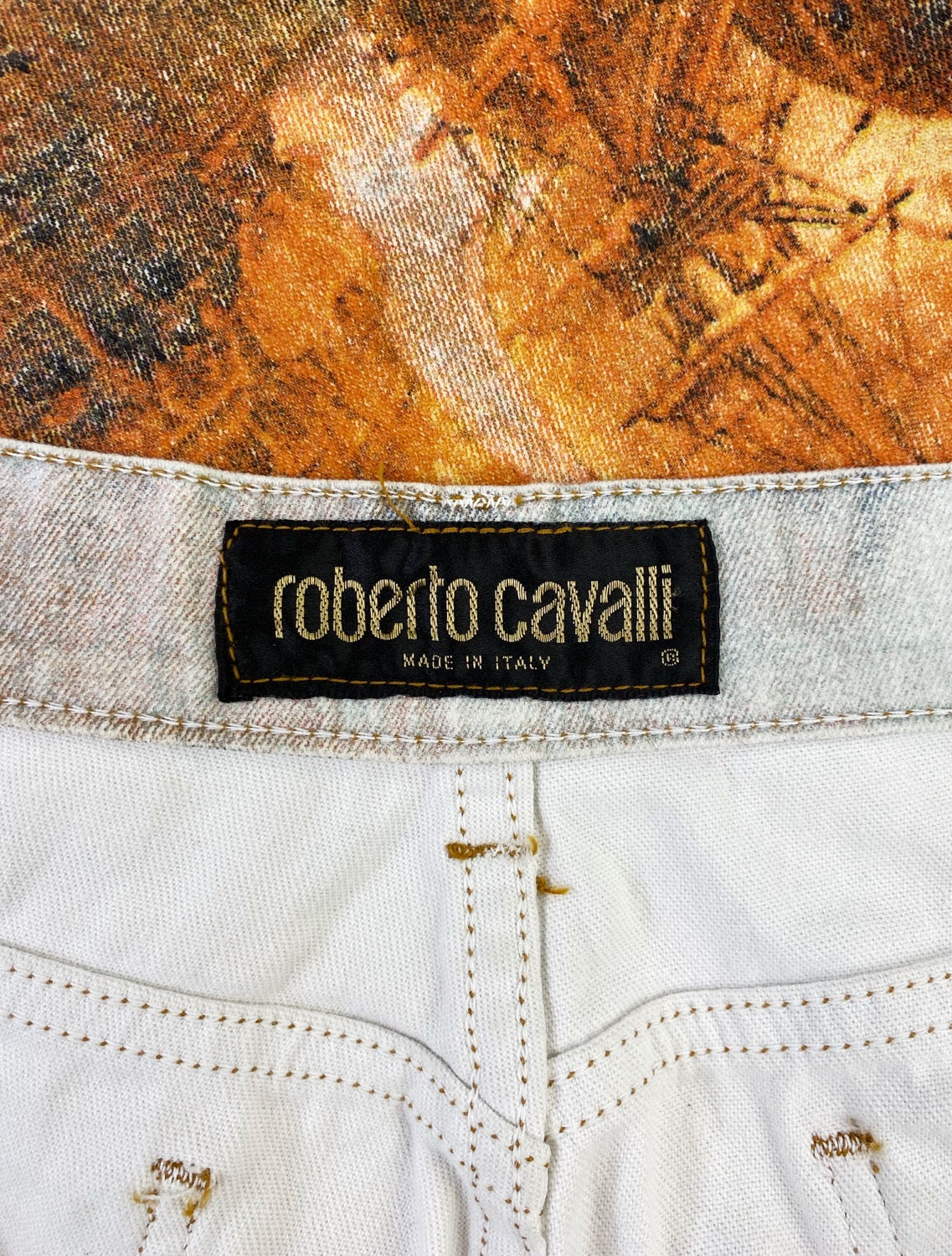 90’s Roberto Cavalli Rustic Full Print Sail Boat Denim