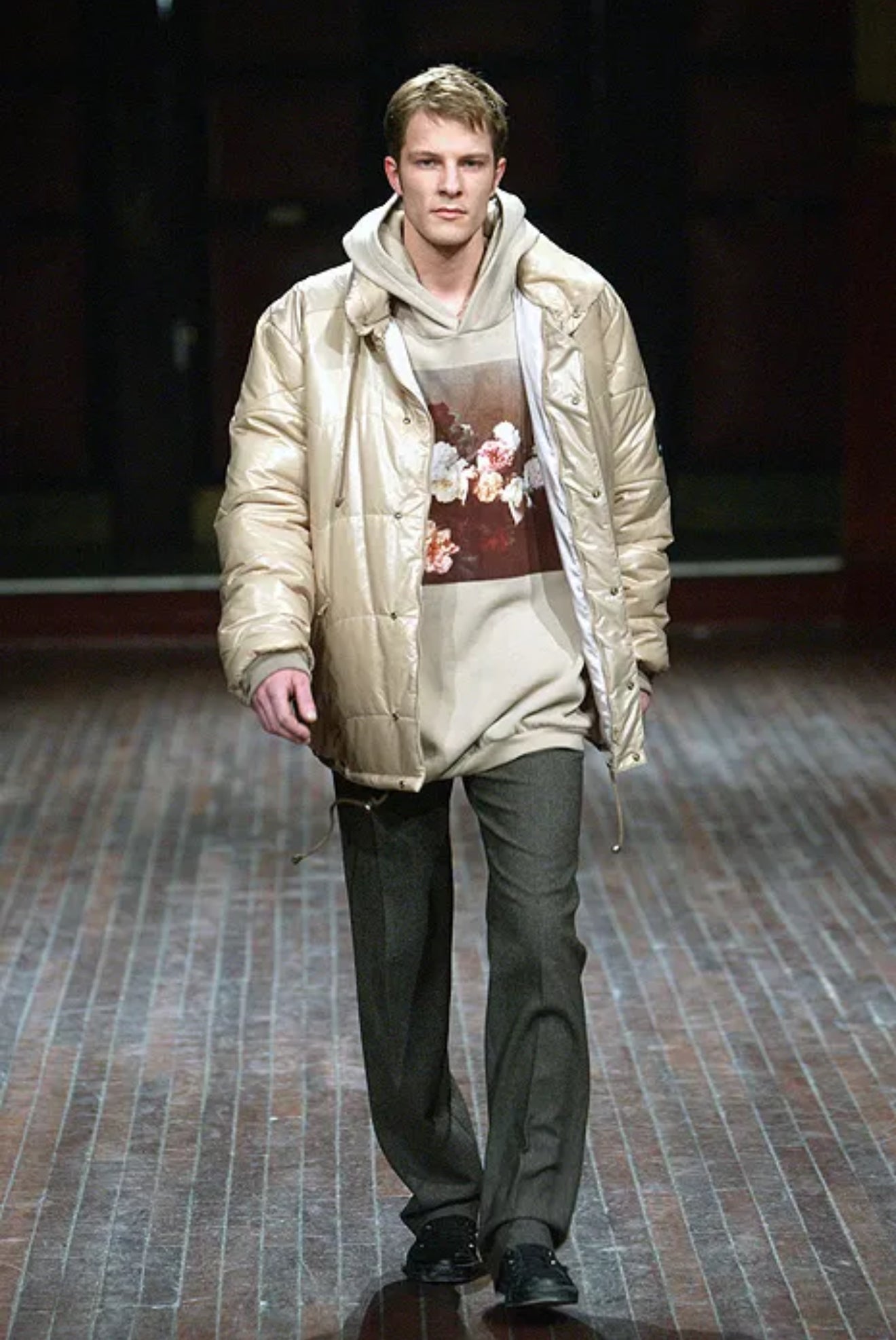 AW03 Raf Simons PCL Closer Raglan New Order Beige Graphic Hoodie