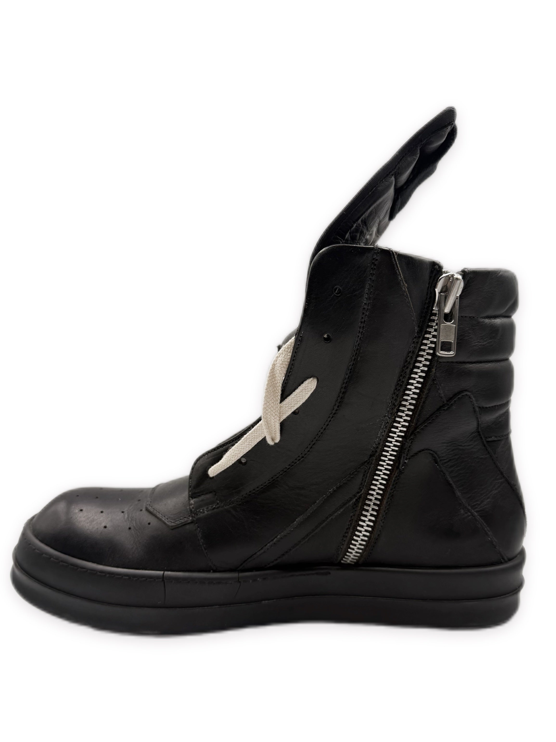 Rick Owens Geobasket Triple Black Leather Hi-top Side-zip Sneakers