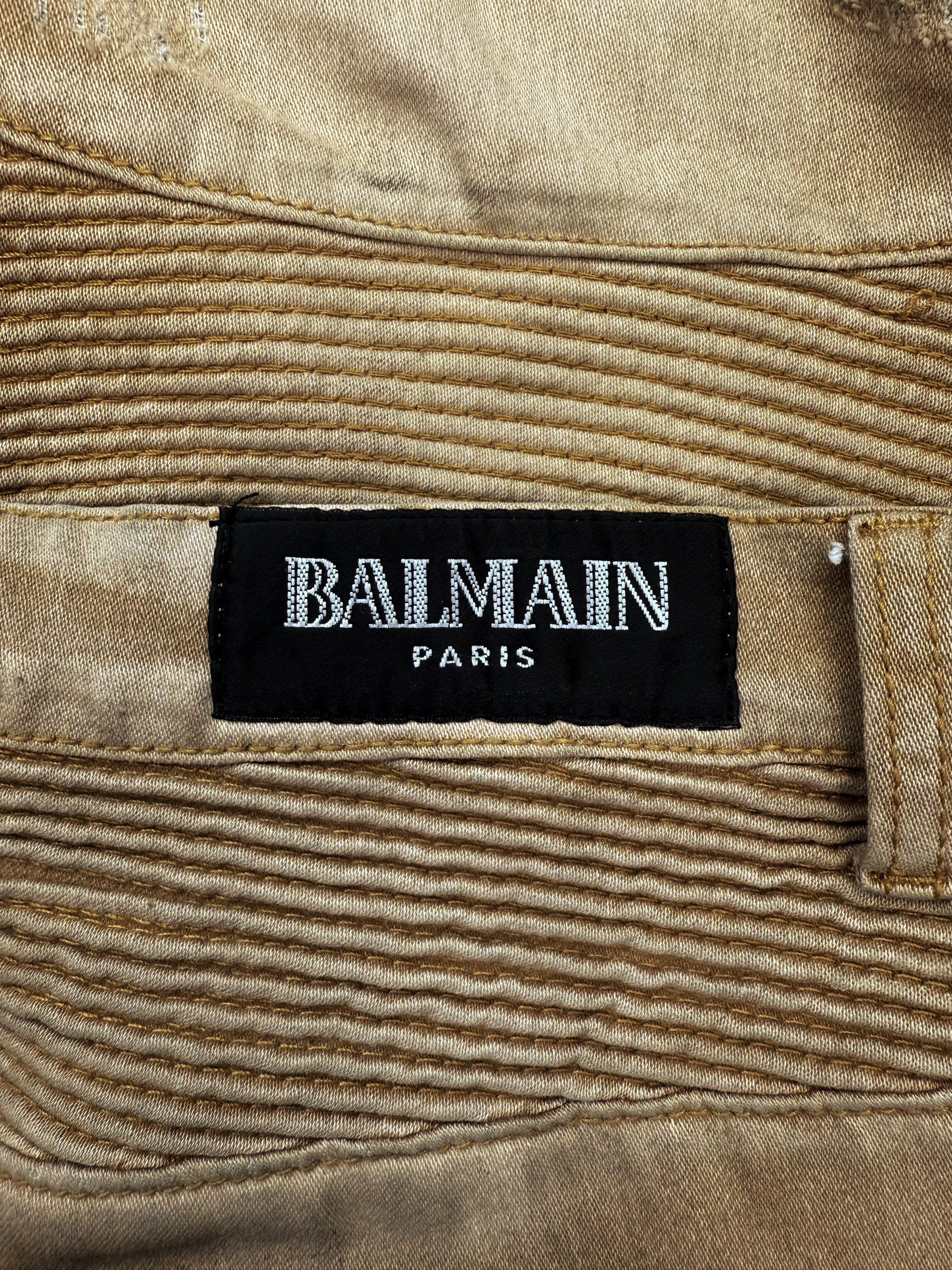 Balmain ‘Gun Holster’ Beige Ribbed Slim Cut Denim