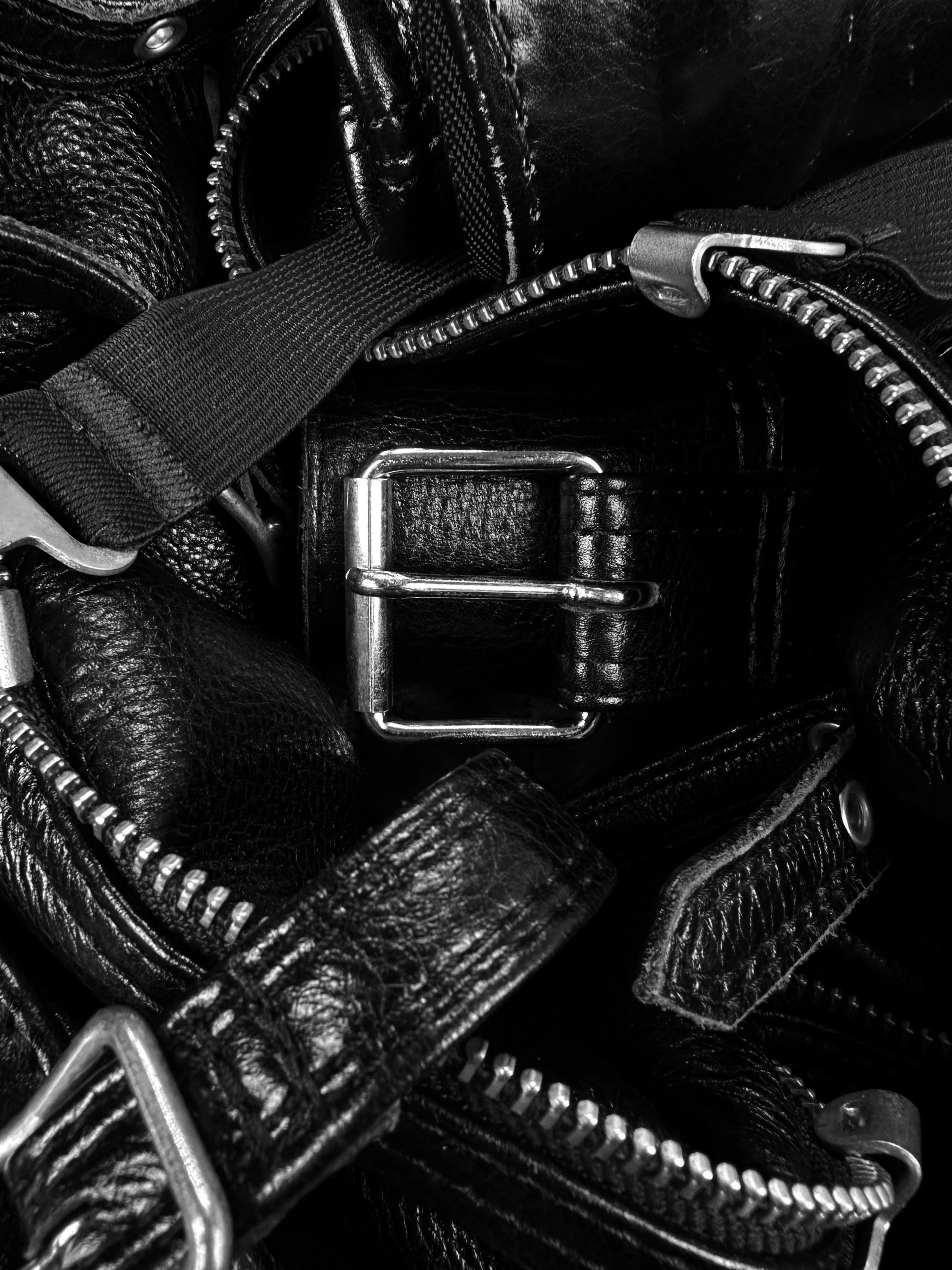00s Kadoya ‘Battle Suit’ Armoured Black Leather Biker Jacket