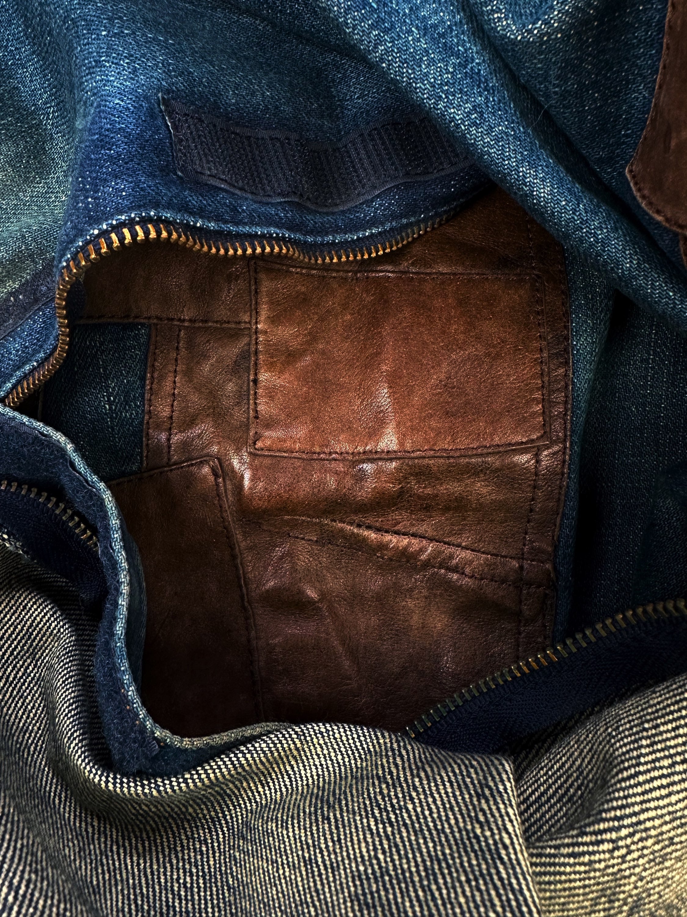 Mihara Yasuhiro Full Crotch Zip Leather Patched Flared Denim