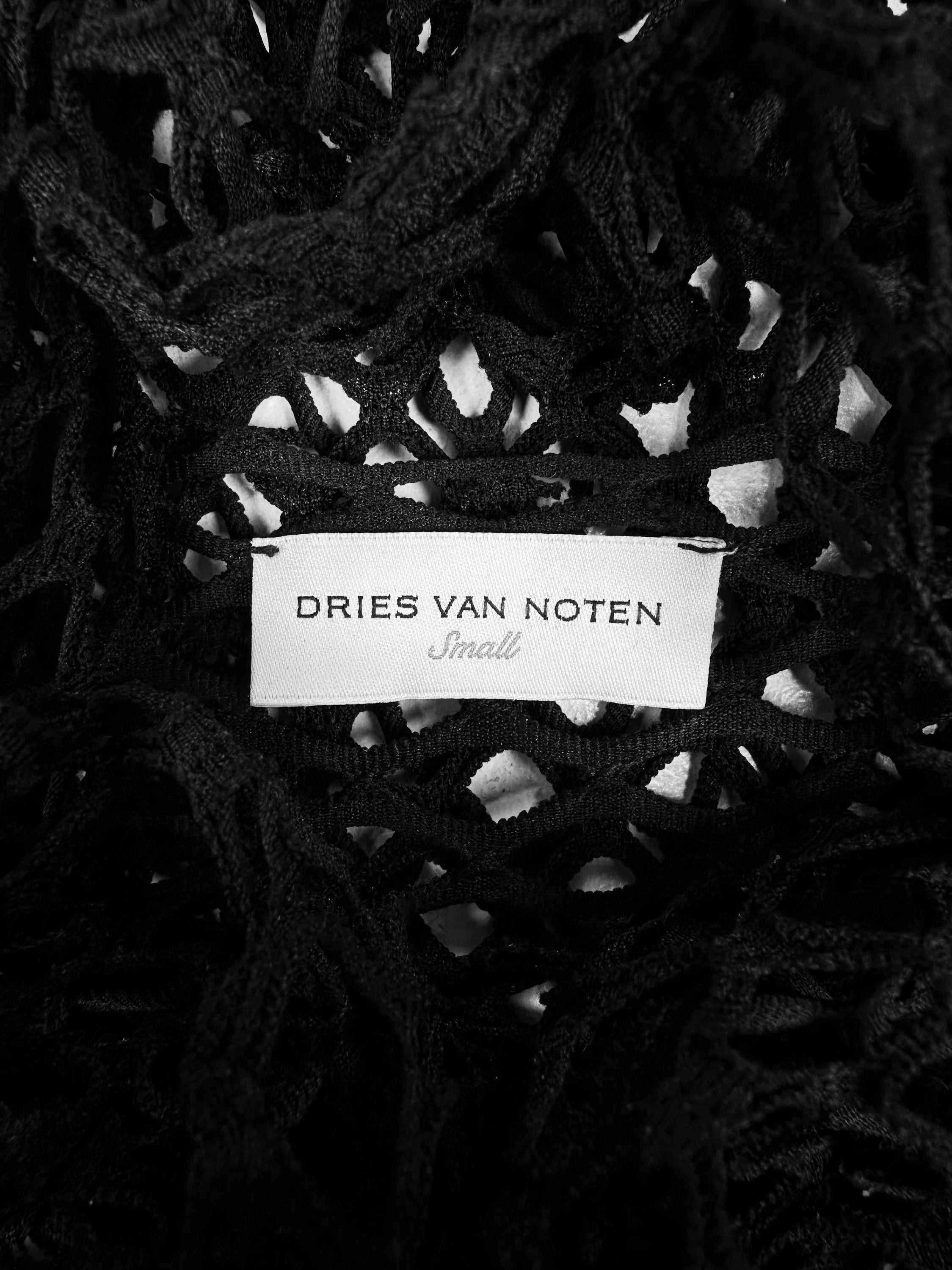 Dries Van Noten Black Mesh Fish Net Long Sleeve Shirt