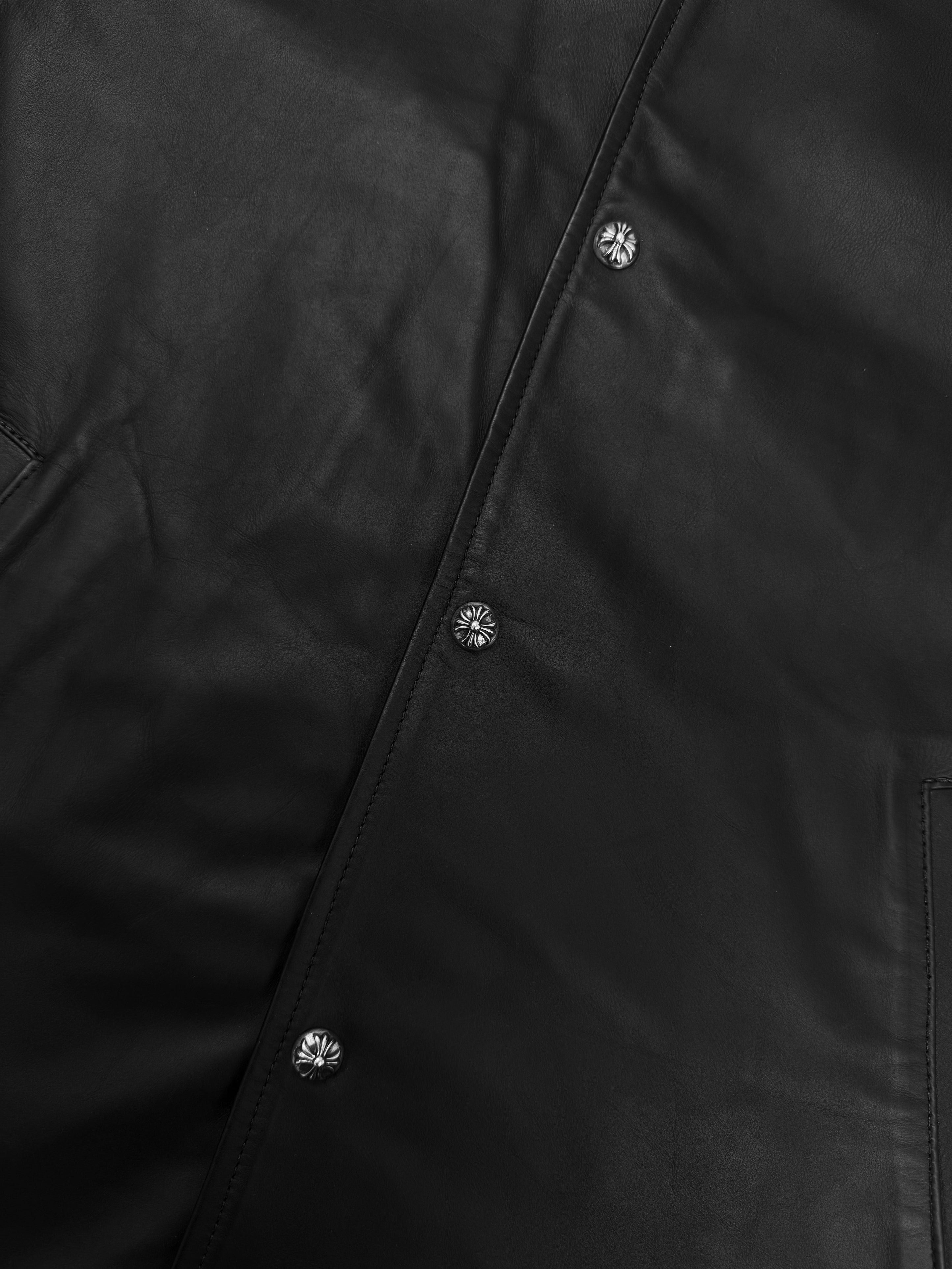 Chrome Hearts JVP Black Leather Cross Ball Cashmere Bomber Jacket